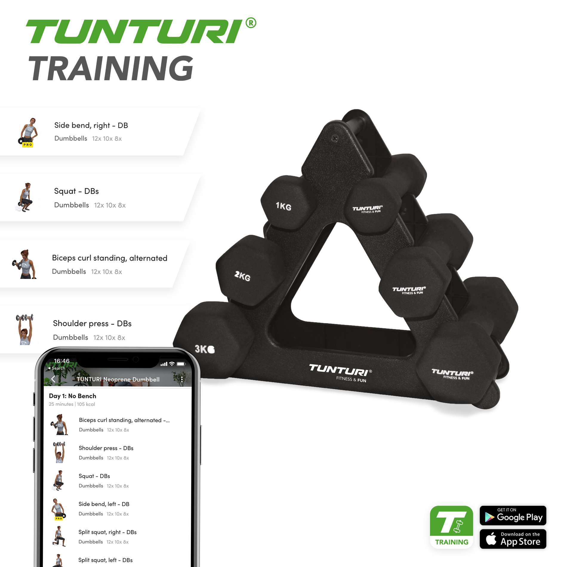 Pack de 6 Halteres e suporte Tunturi Preto-3