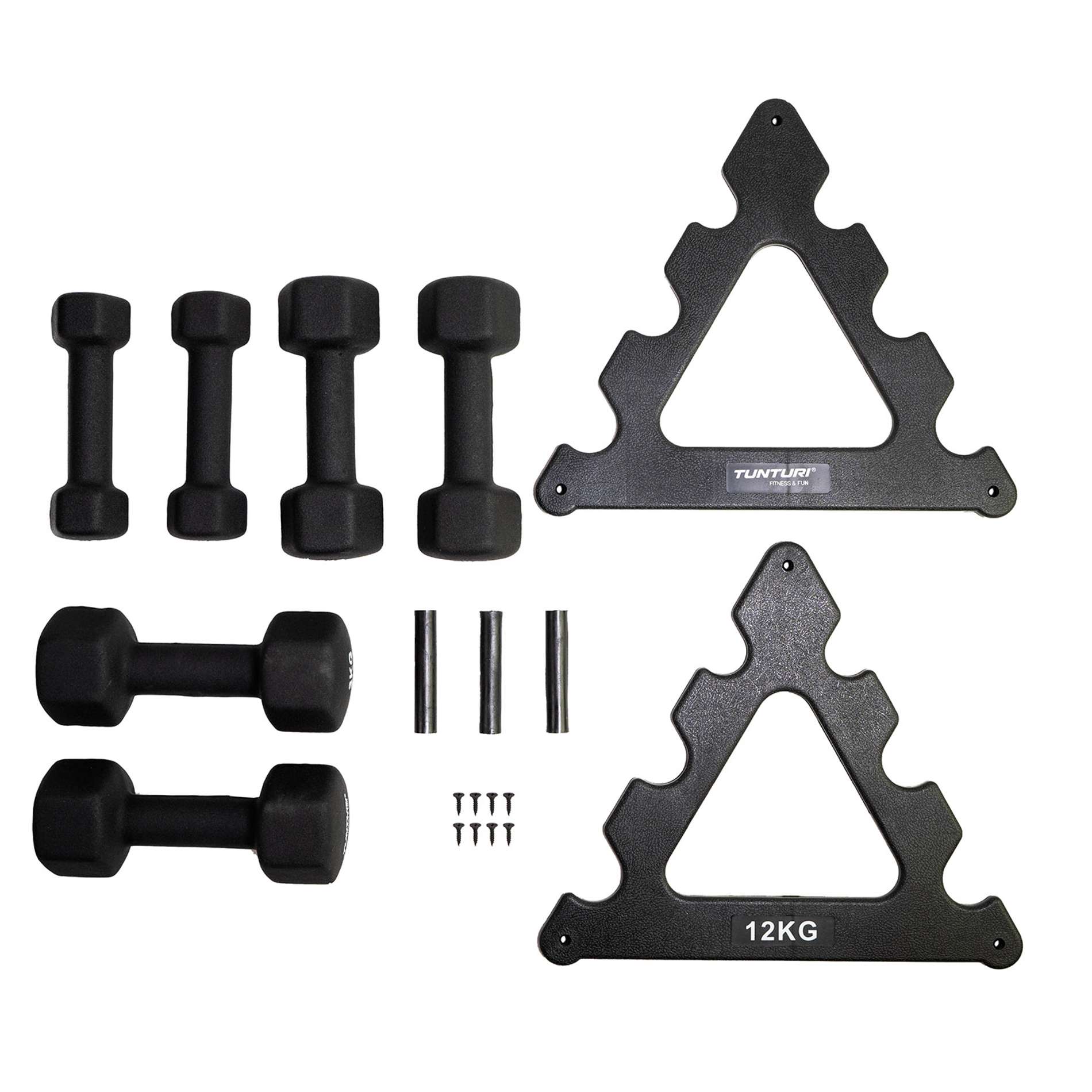 Pack de 6 Halteres e suporte Tunturi Preto-4