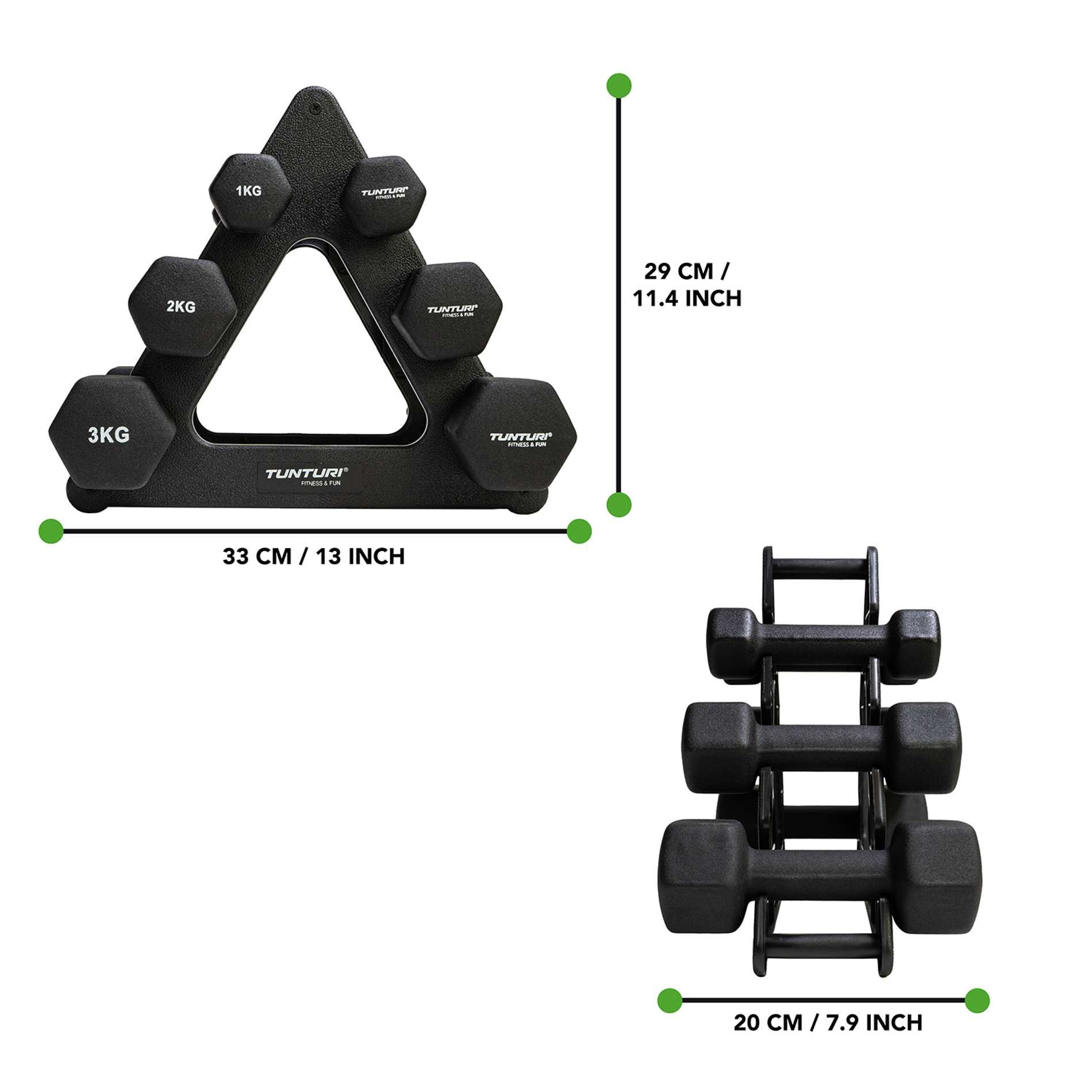 Pack de 6 Halteres e suporte Tunturi Preto-6
