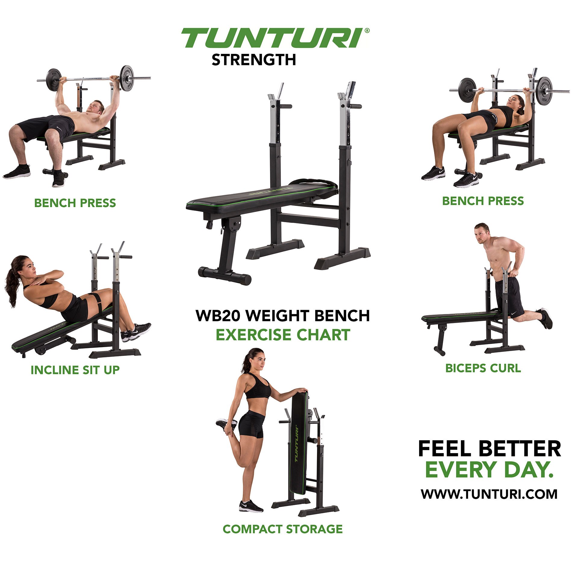 Banco de musculação WB20 Basic Weight Bench Tunturi Preto-3