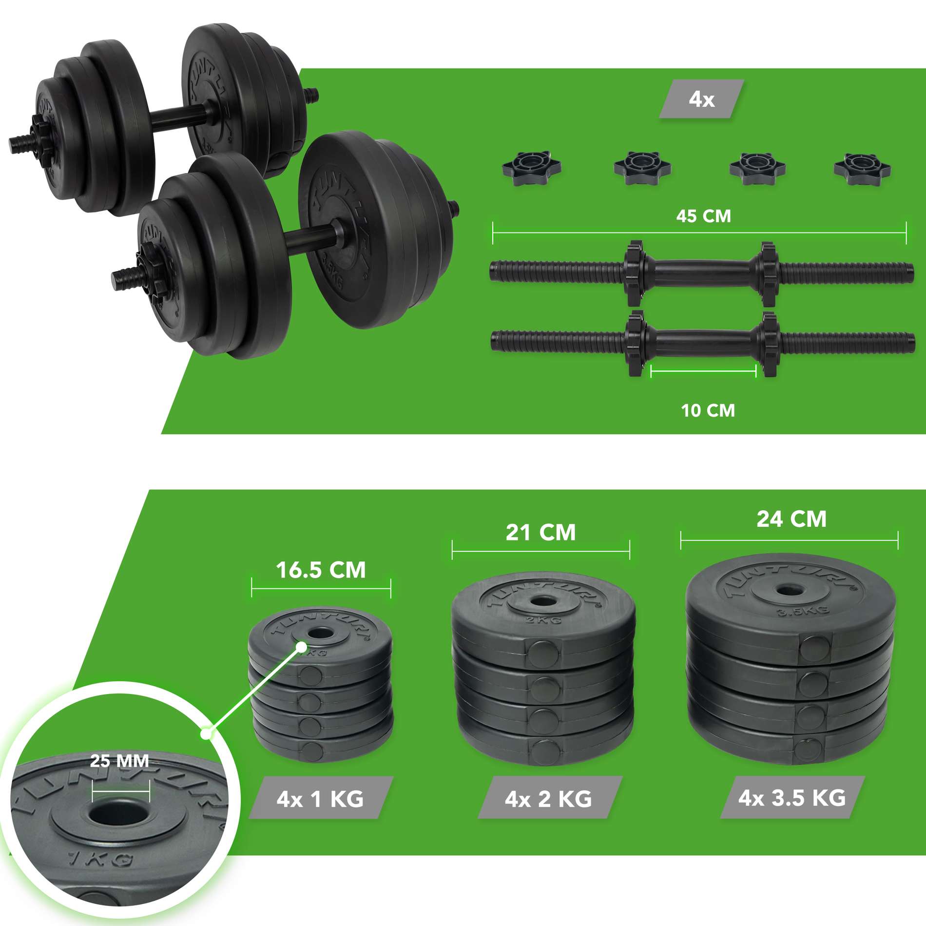 Pack de 2 Halteres vinil com pesos Tunturi Preto-3