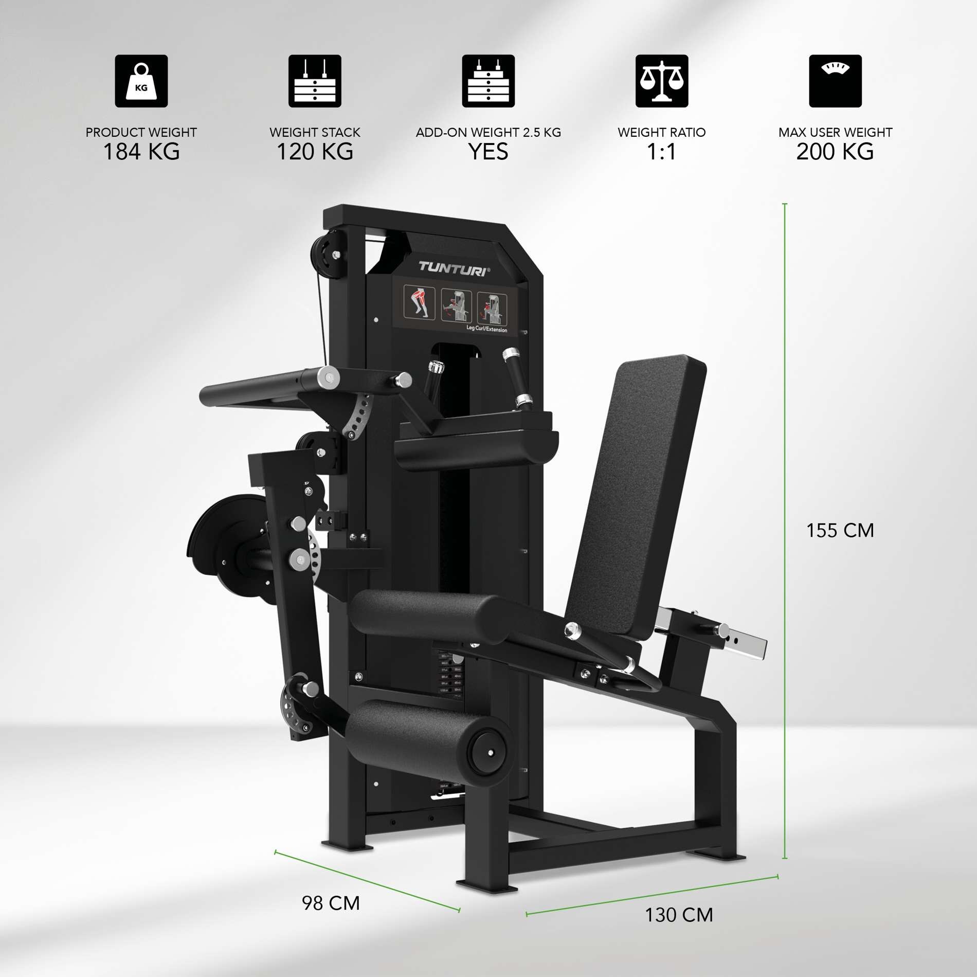 Multiestação Platinum Dual Leg Curl Extension Selectorized V-series Tunturi Preto-2