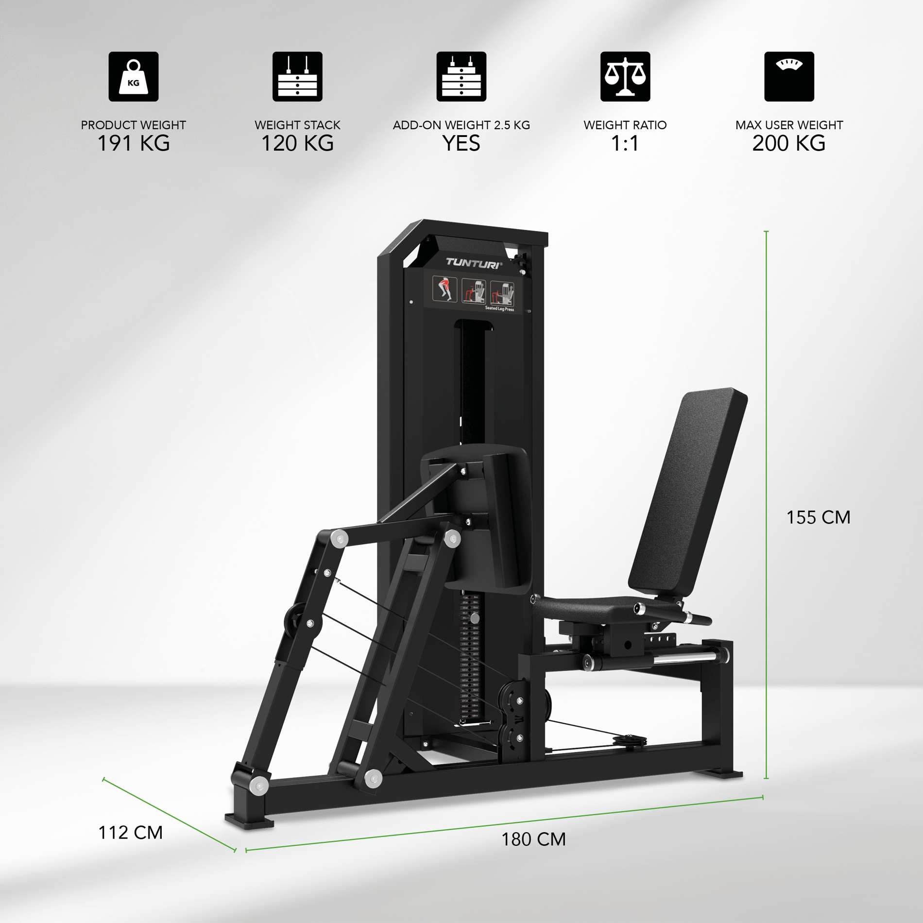 Multiestação Platinum Seated Leg Press Selectorized V-series Tunturi Preto-2