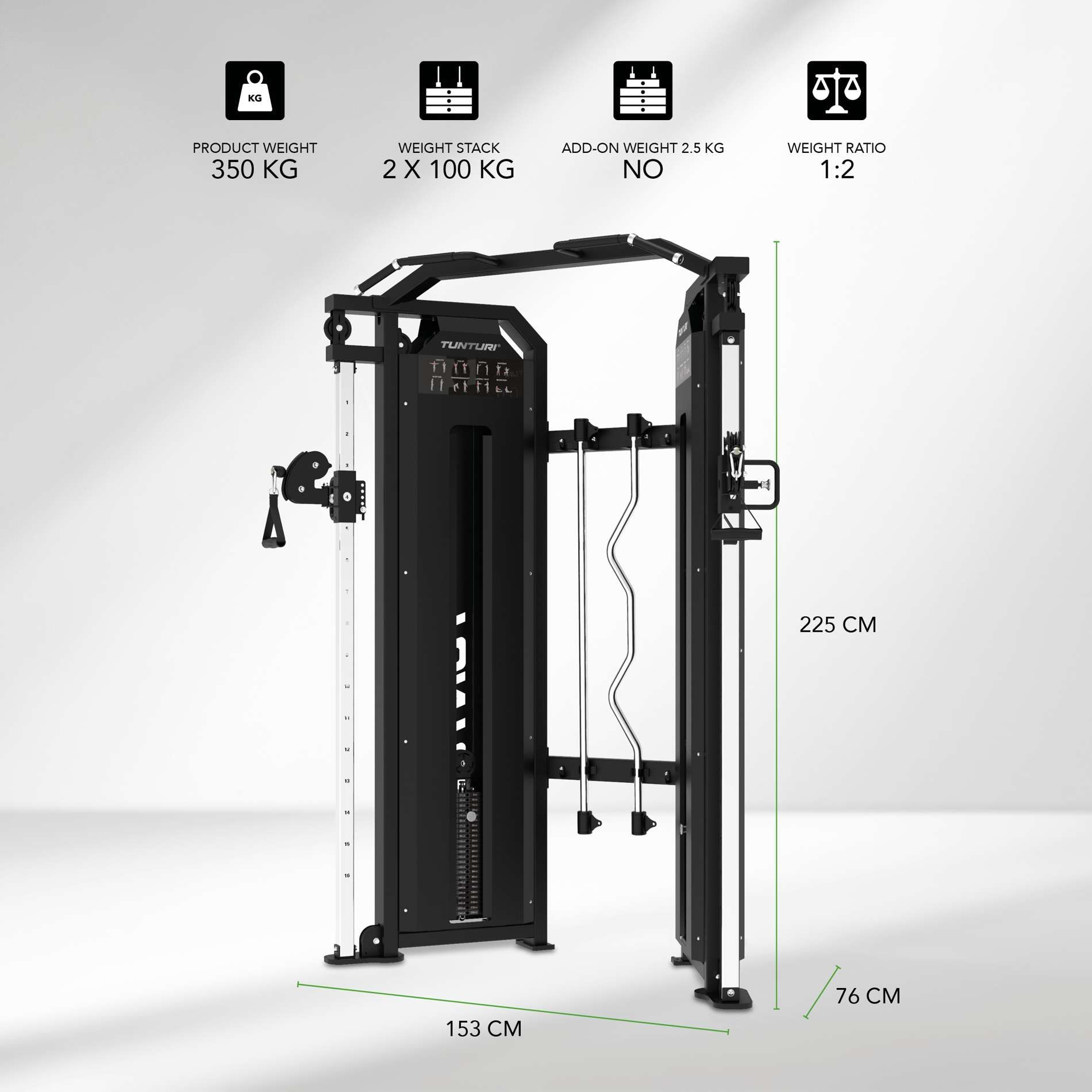 Multiestação Platinum Functional Trainer Selectorized V-series Tunturi Preto-2