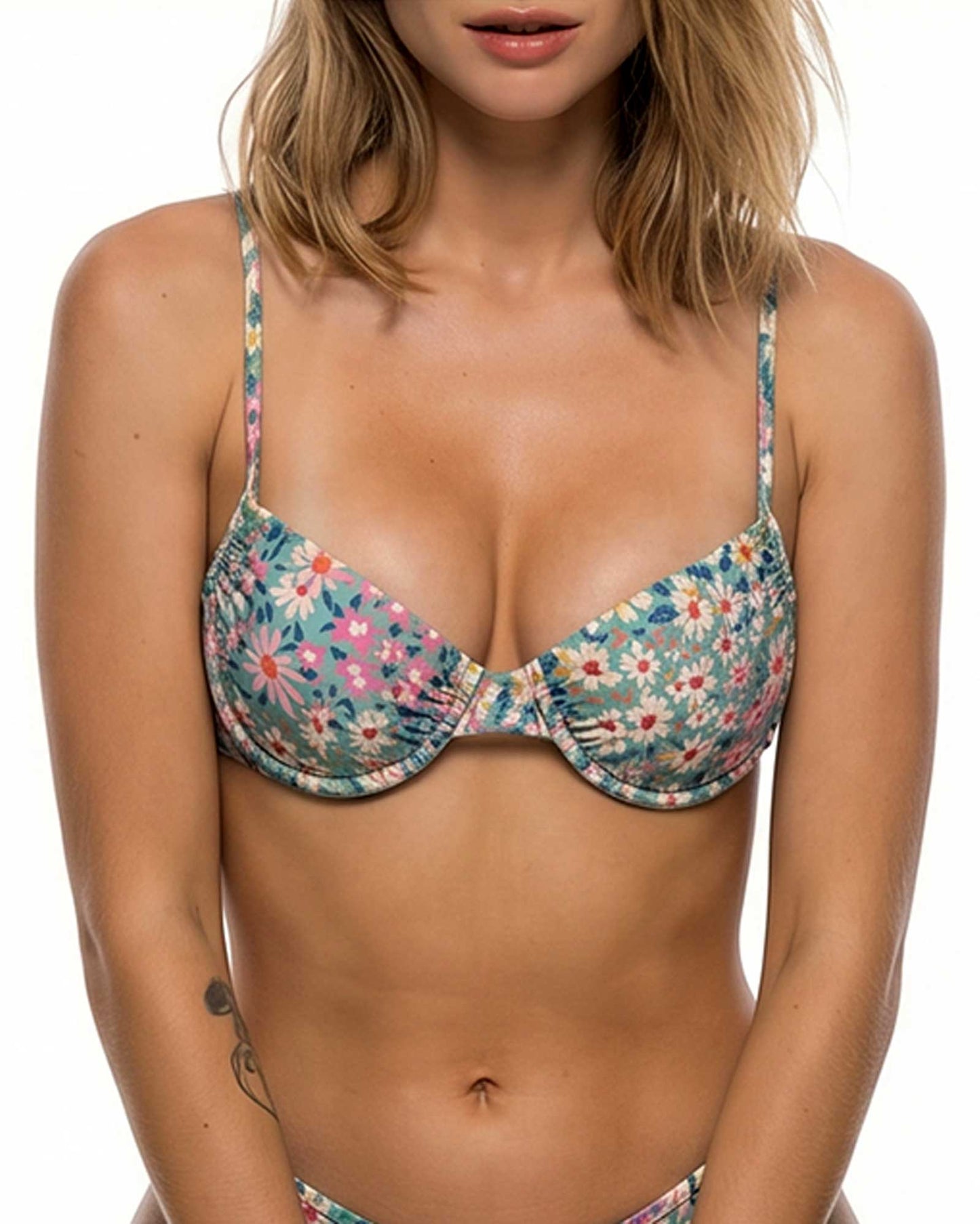 Bikini Balconette Poliamida Reciclada  Padrão Flores Multicolor-5