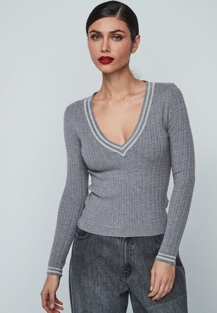 Imagem 0 de Camisola com Decote em V de Canelado Fino