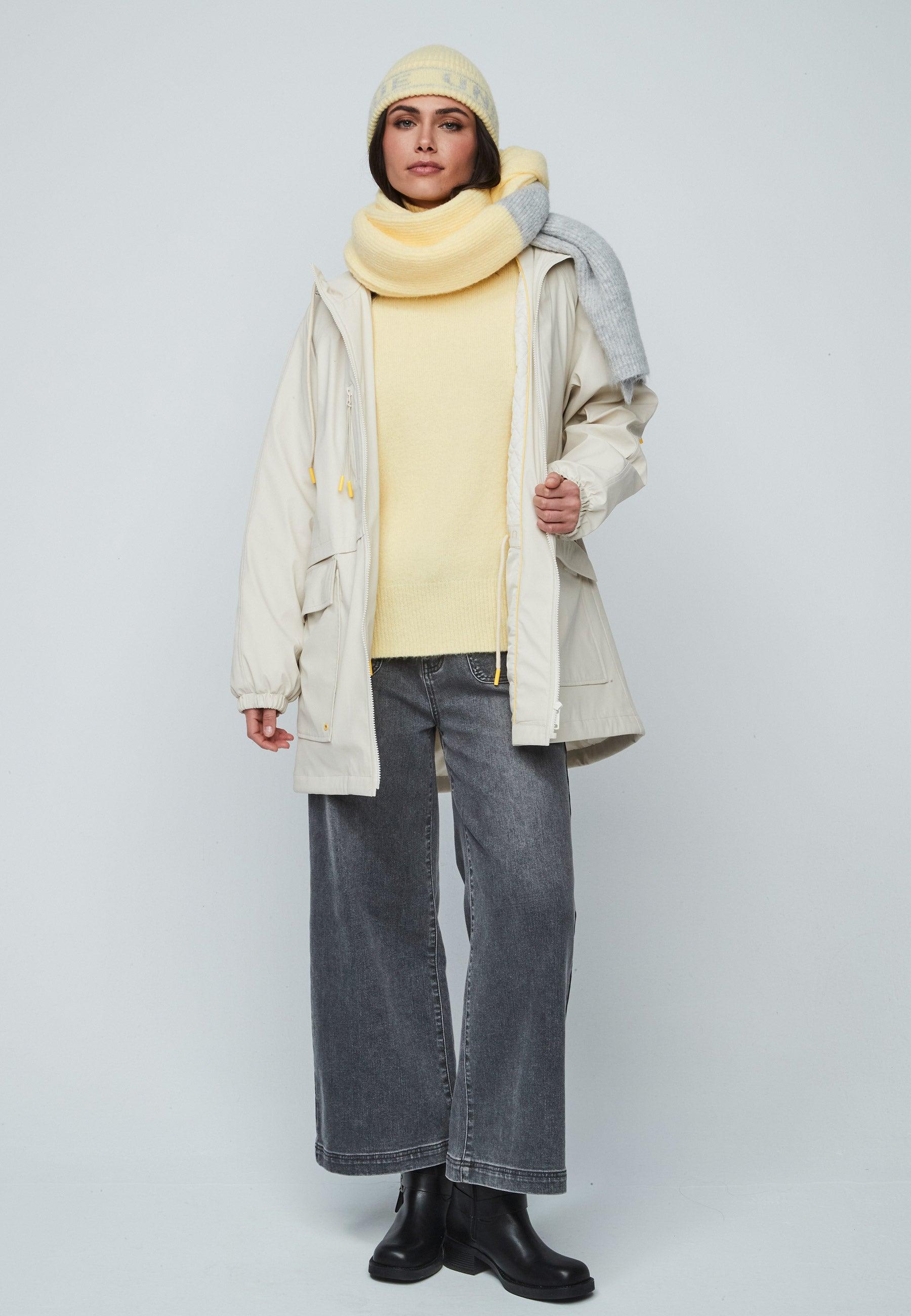 Parka com Capuz e Bolsos Frontais Bege-1