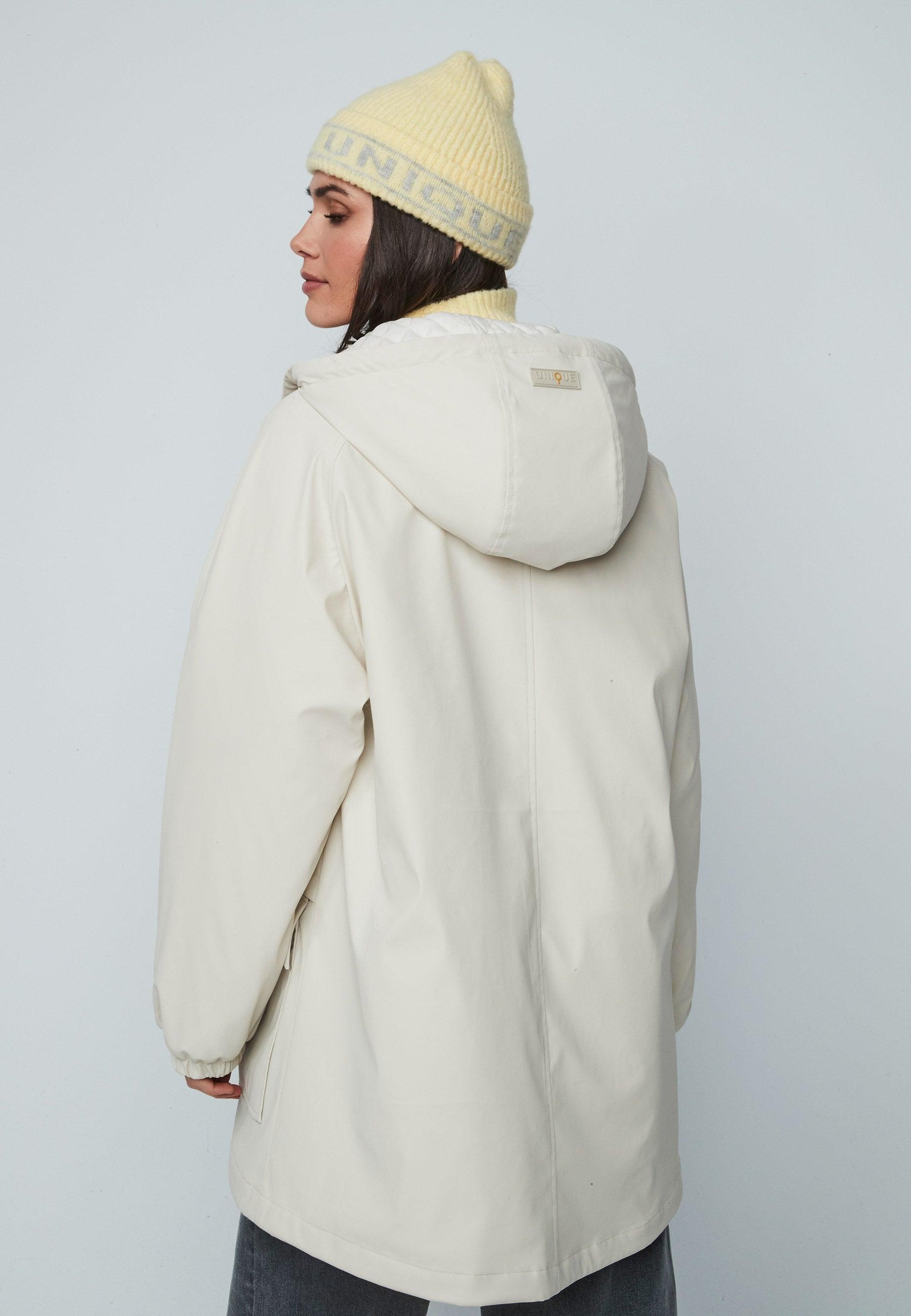 Parka com Capuz e Bolsos Frontais Bege-3