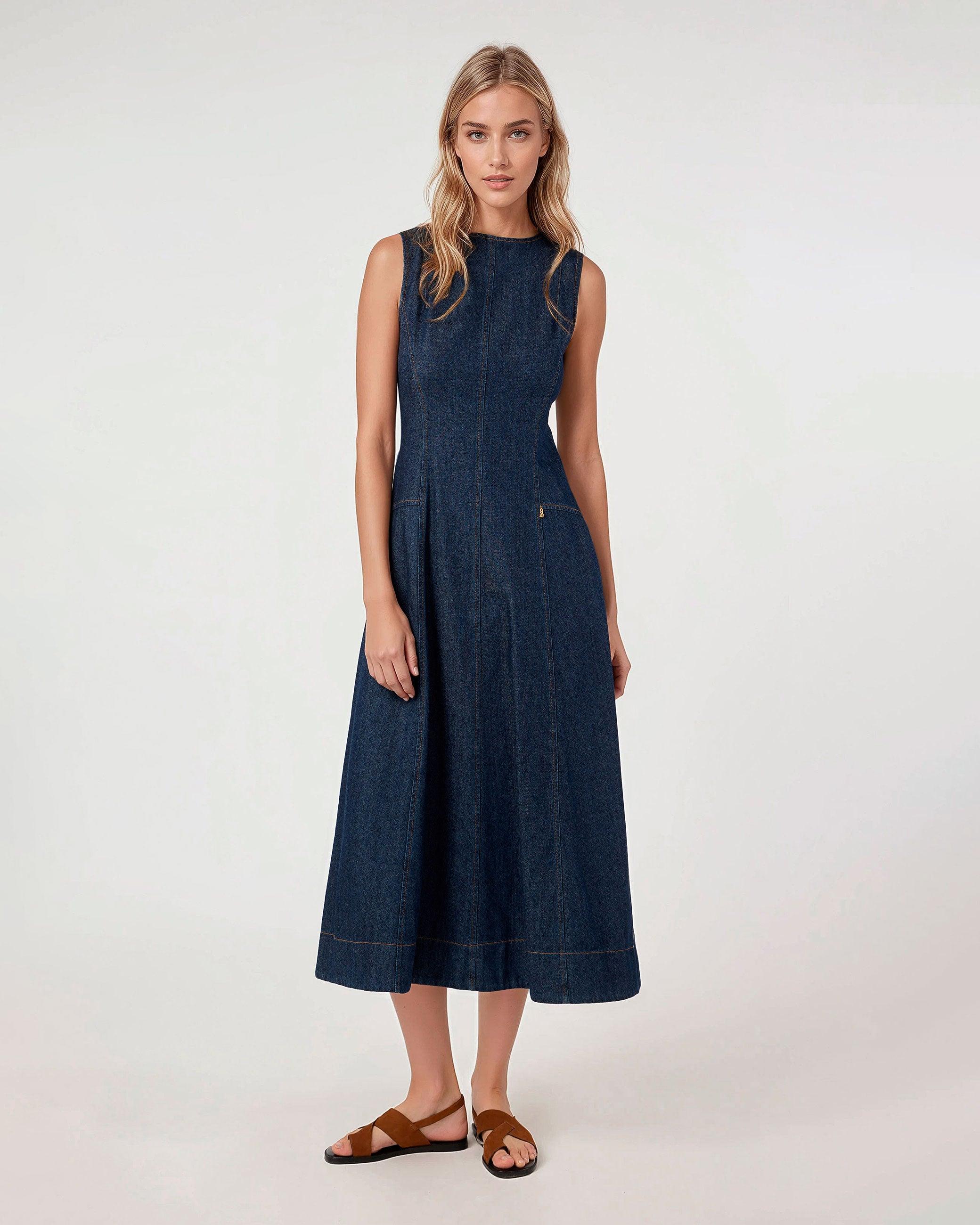 Imagem 0 de Vestido Midi em Denim Pinós sem Mangas