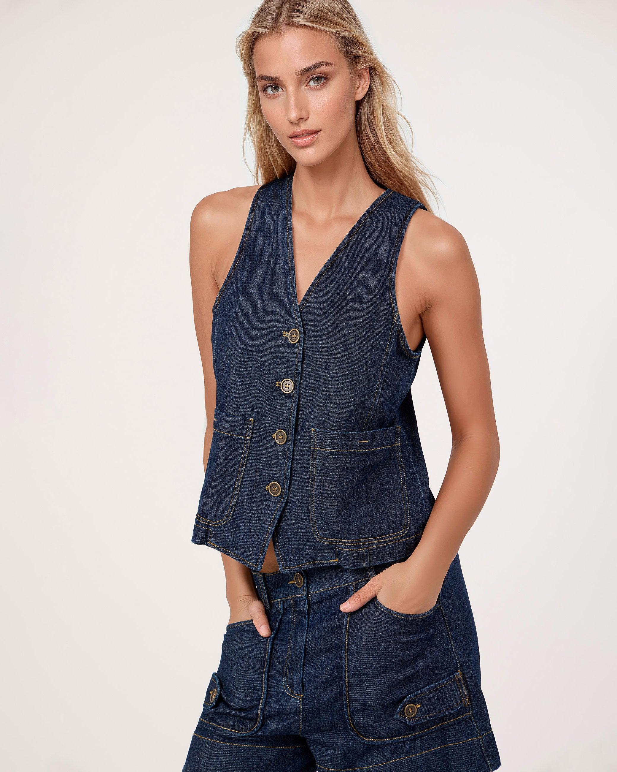 Imagem 0 de Colete em Denim com Botões Pinós