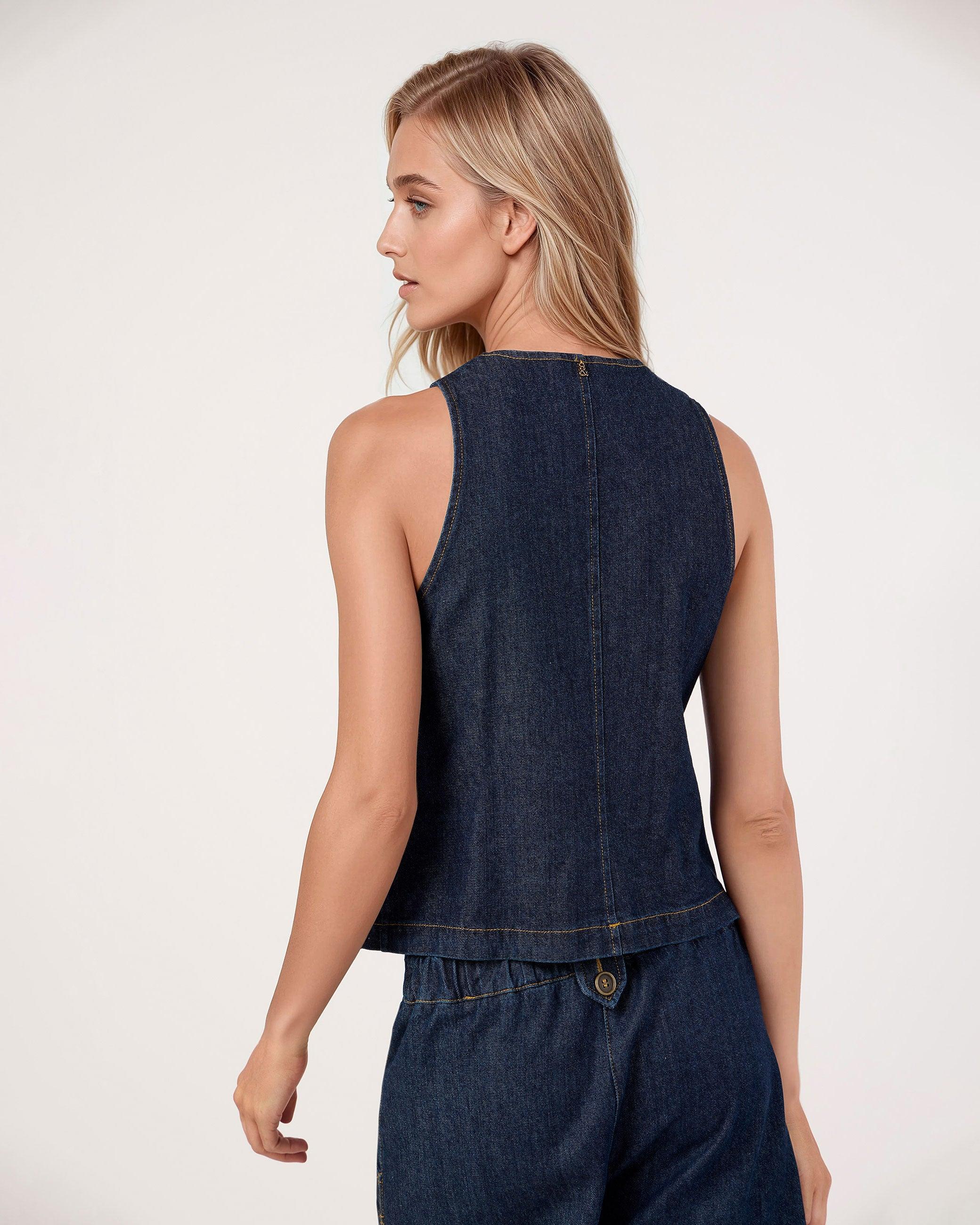 Colete em Denim com Botões Pinós Azul-2