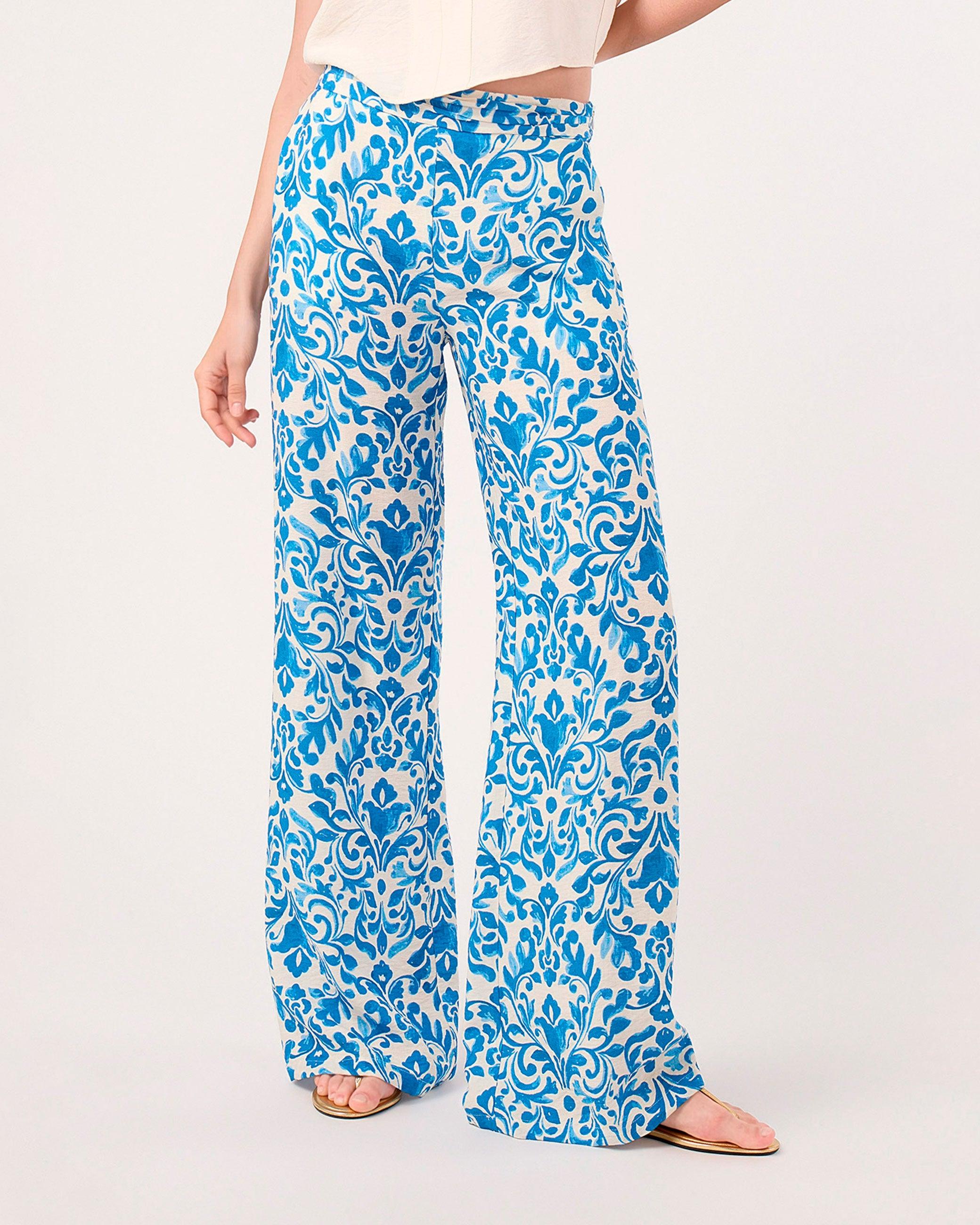 Calças Largas com Estampado Lilly Azul-2
