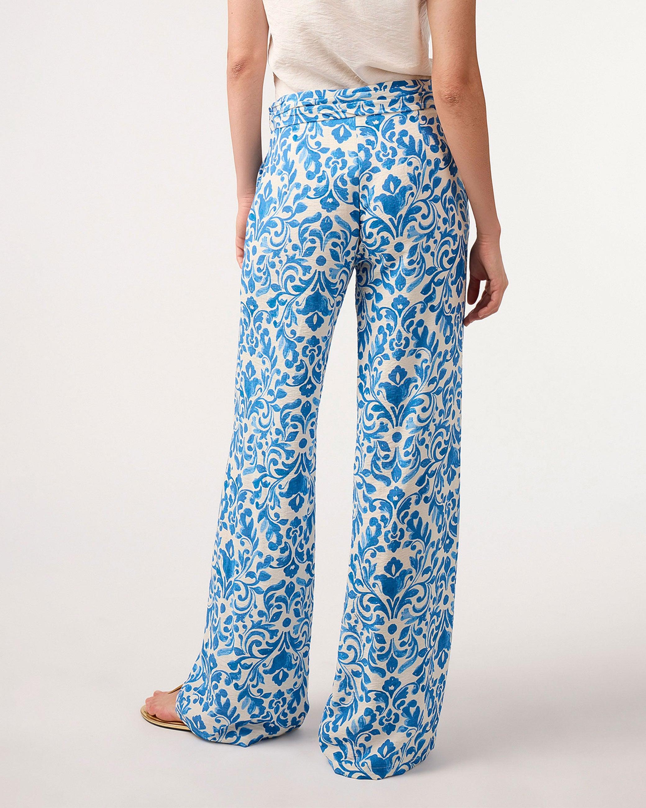 Calças Largas com Estampado Lilly Azul-3