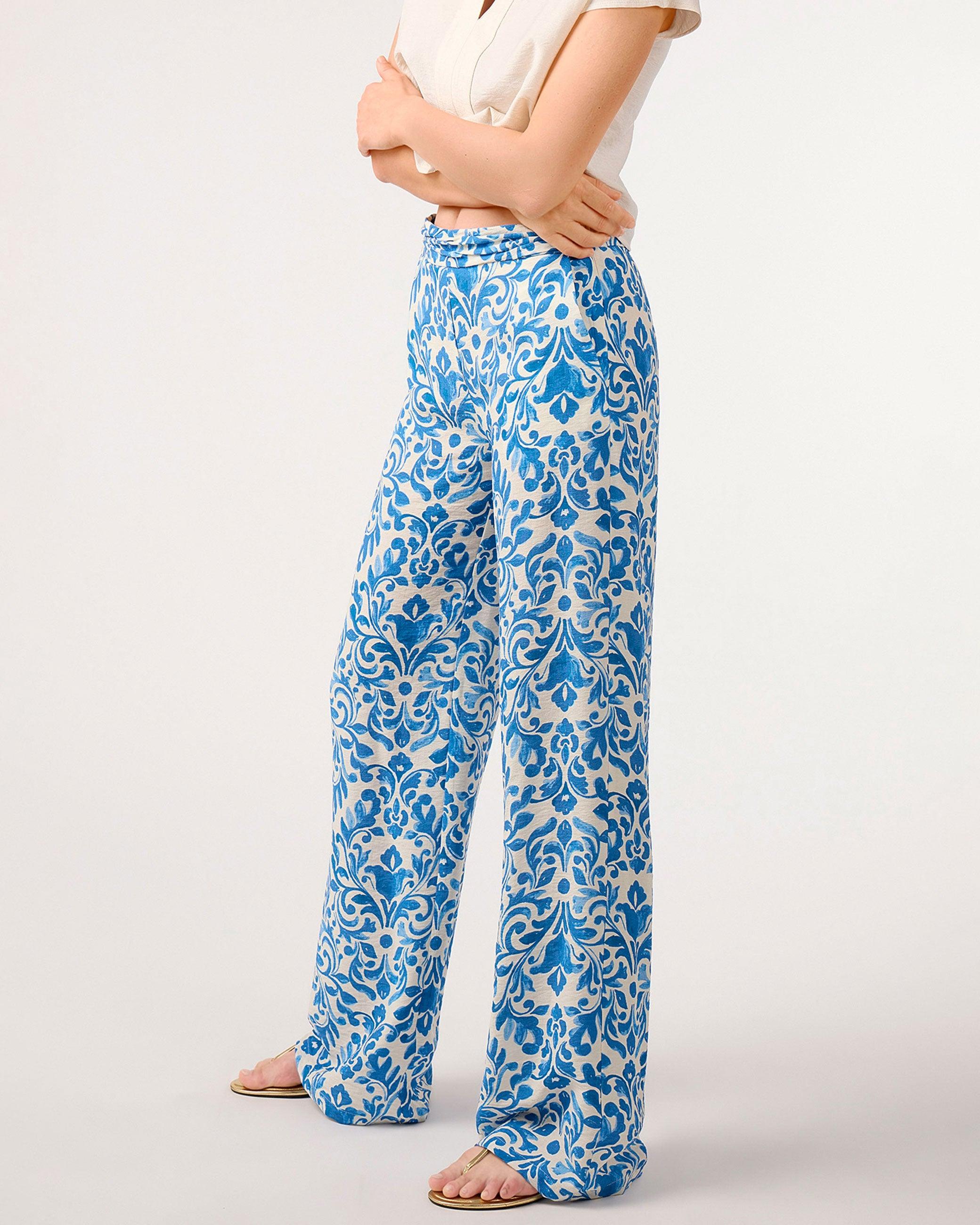 Calças Largas com Estampado Lilly Azul-4