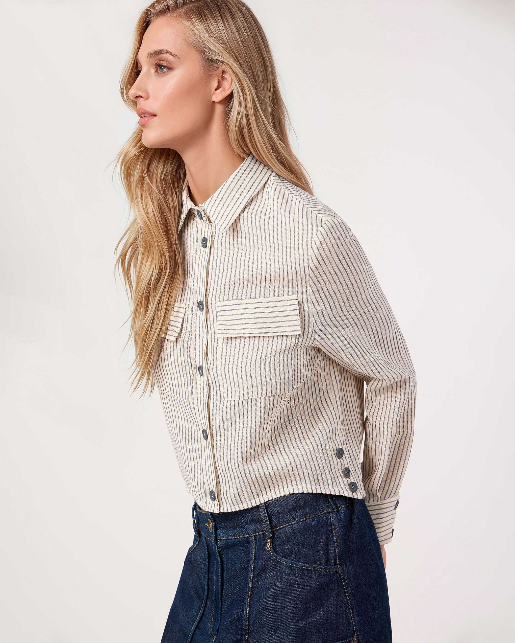 Camisa com Bolsos e Fecho Frontal com Botões Cru-3
