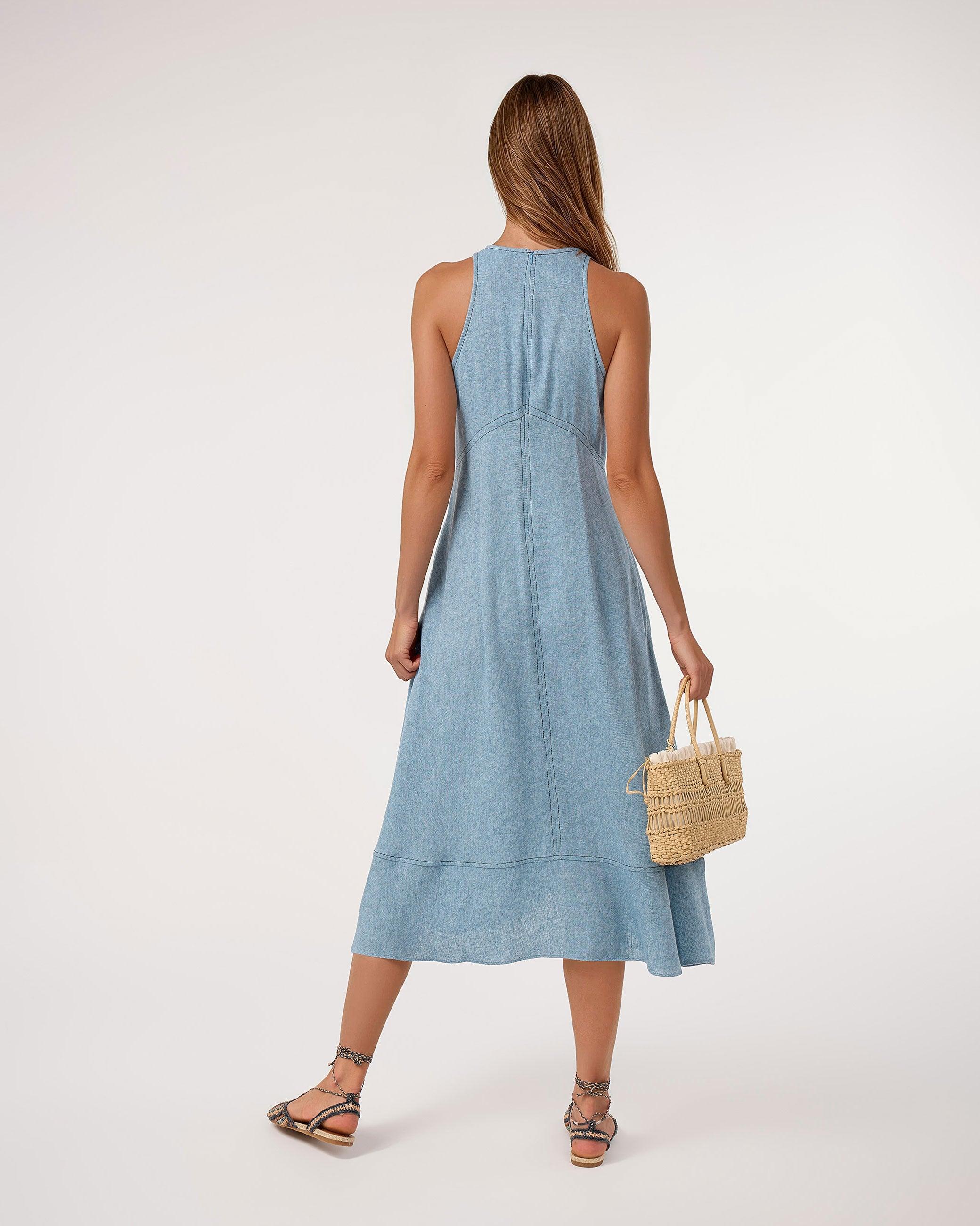 Vestido Midi com Silhueta Evasé Reni Azul-2