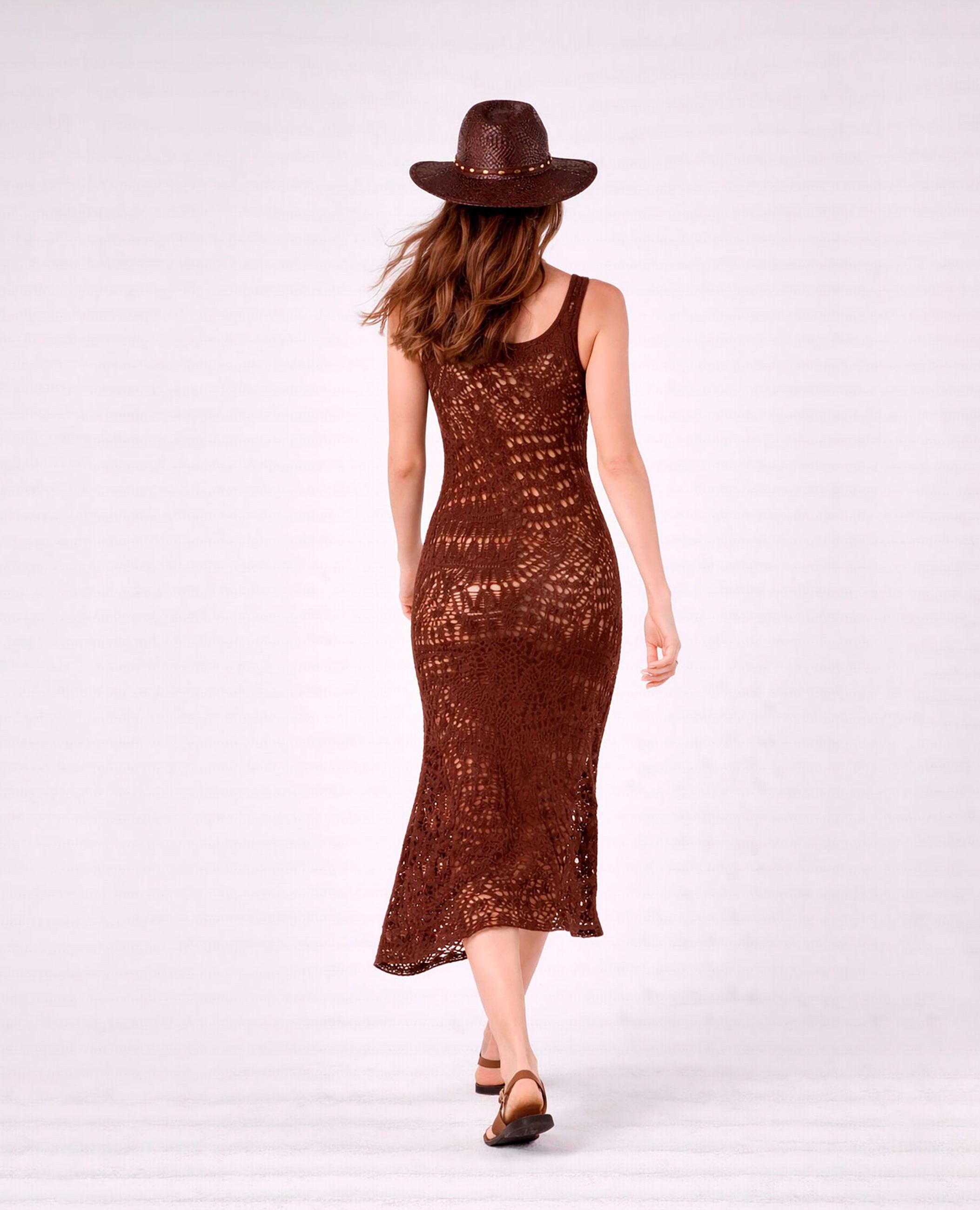 Vestido Midi em Malha de Croché Denise Ii Castanho-2
