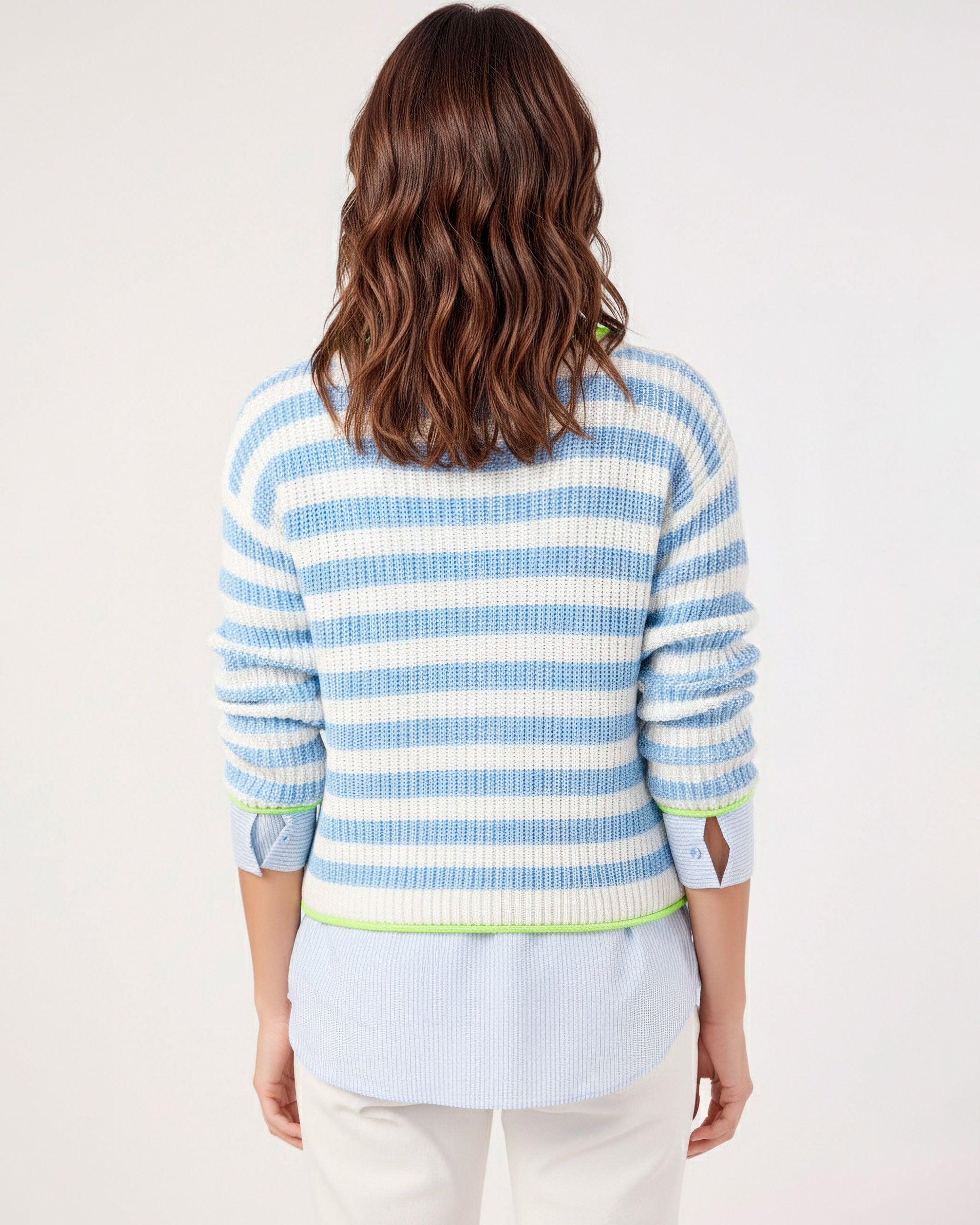 Camisola de Malha com Gola Redonda com Delicado Detalhe em Contraste Azul-claro-2