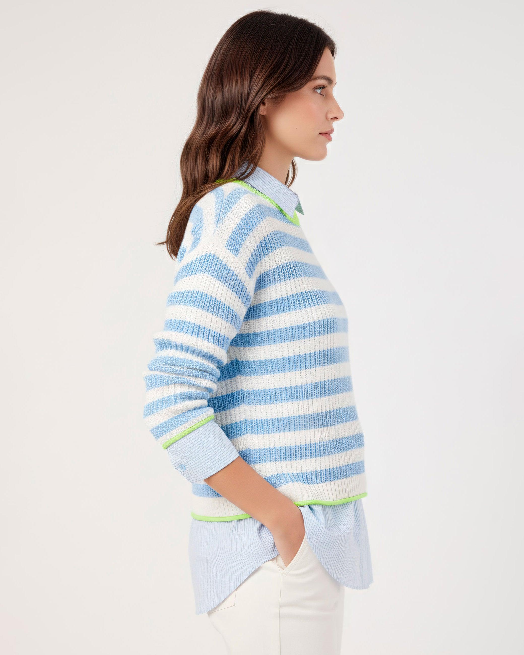 Camisola de Malha com Gola Redonda com Delicado Detalhe em Contraste Azul-claro-3