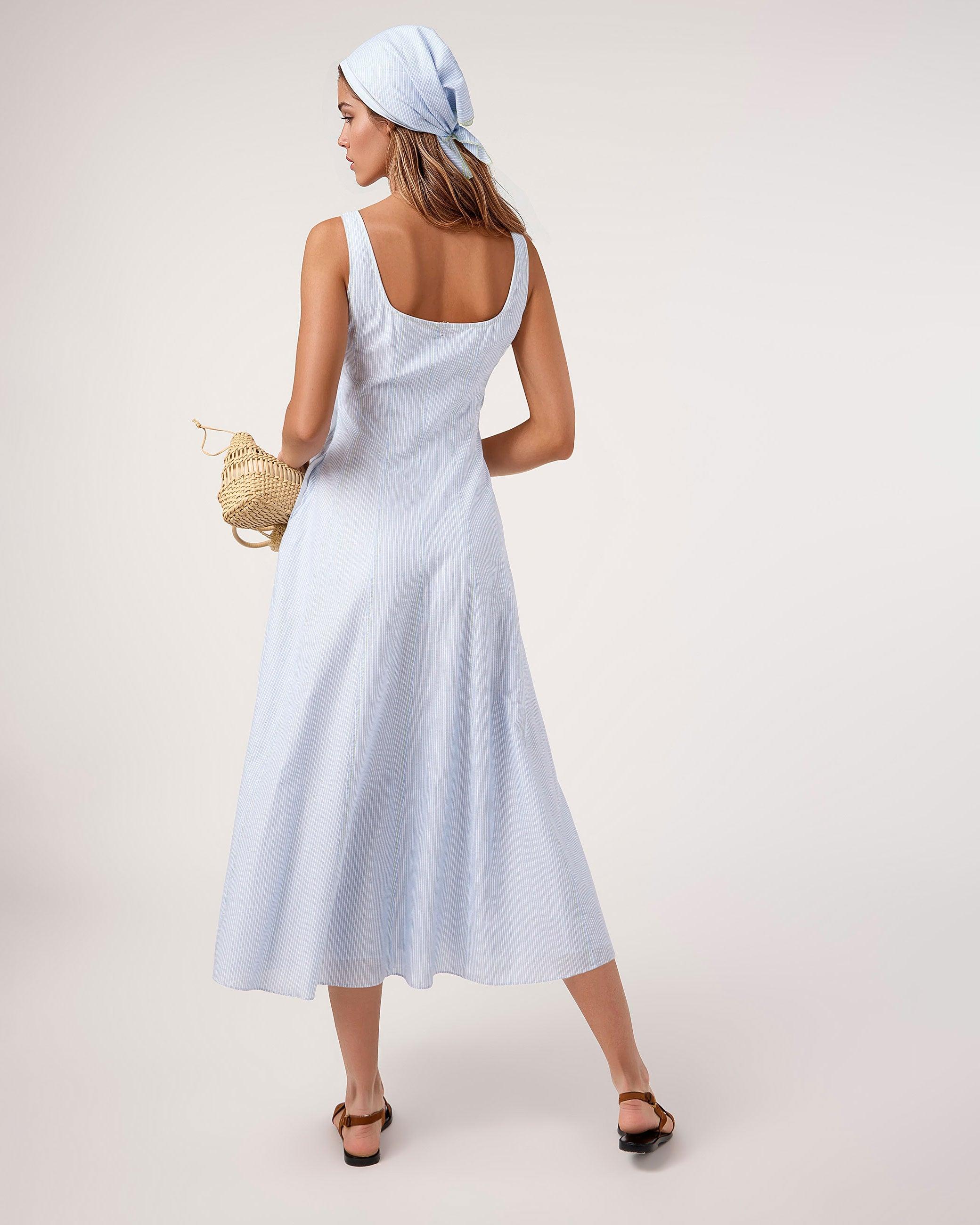Vestido Midi com Decote Quadrado e Design Justo Beatriz Azul-2