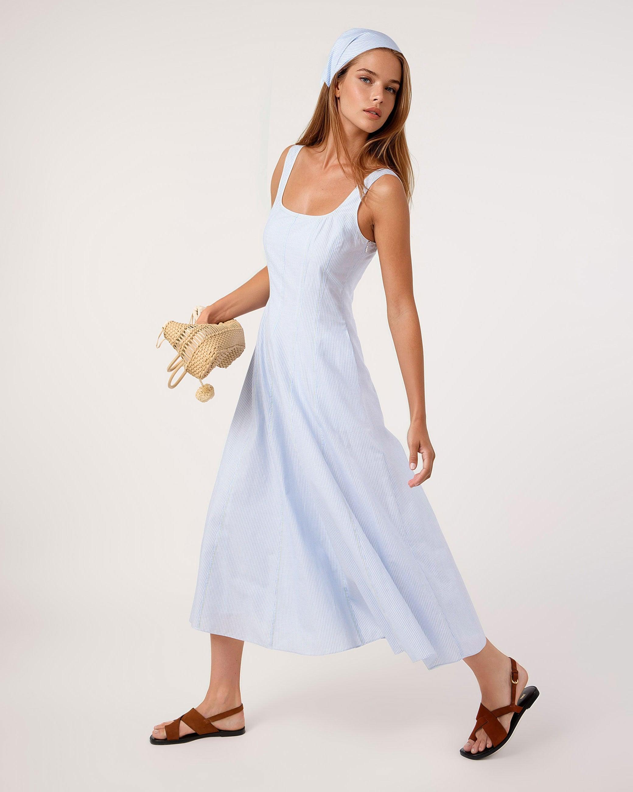 Vestido Midi com Decote Quadrado e Design Justo Beatriz Azul-3