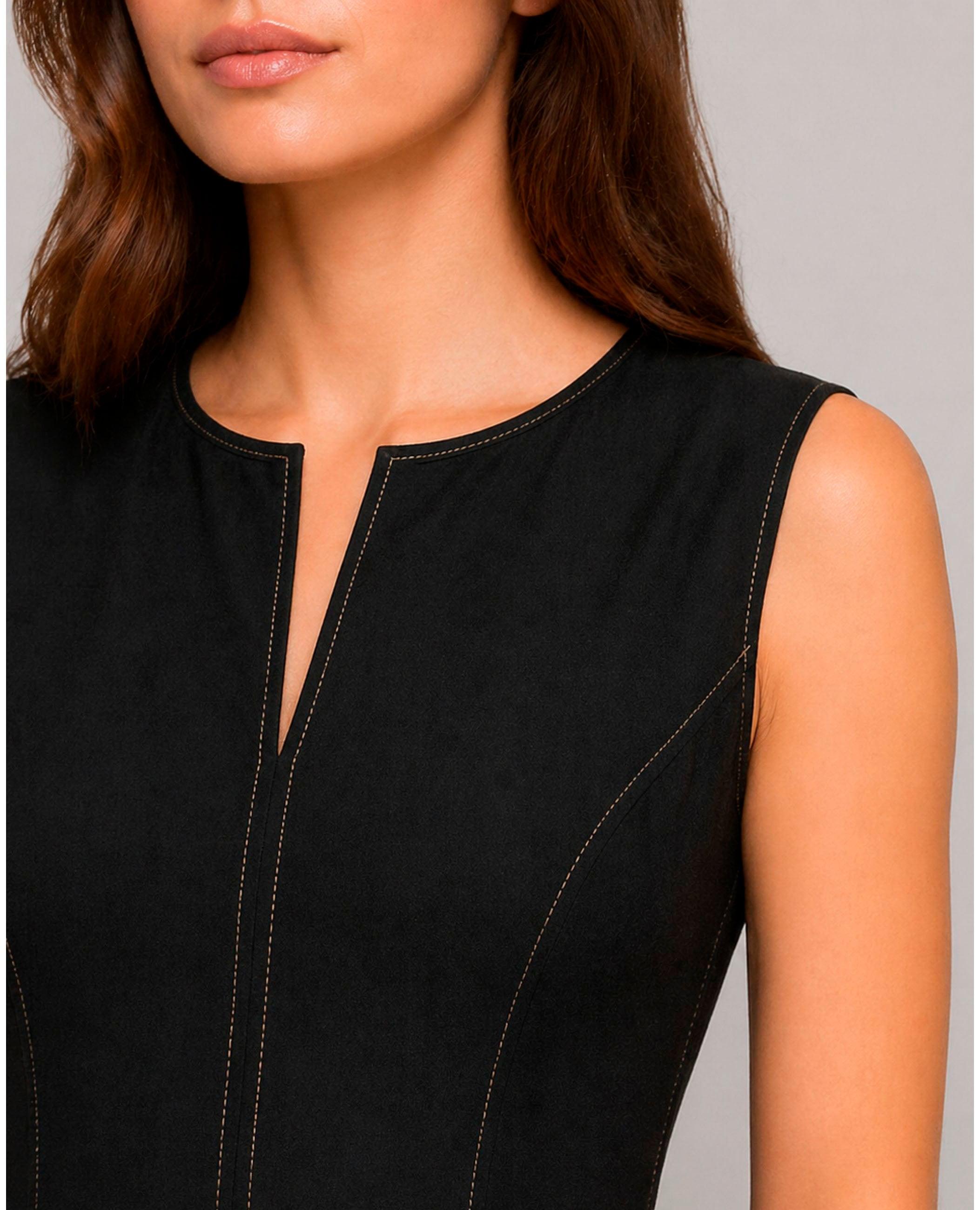 Vestido Midi Reina sem Mangas Corte Evasé Azul-marinho-2
