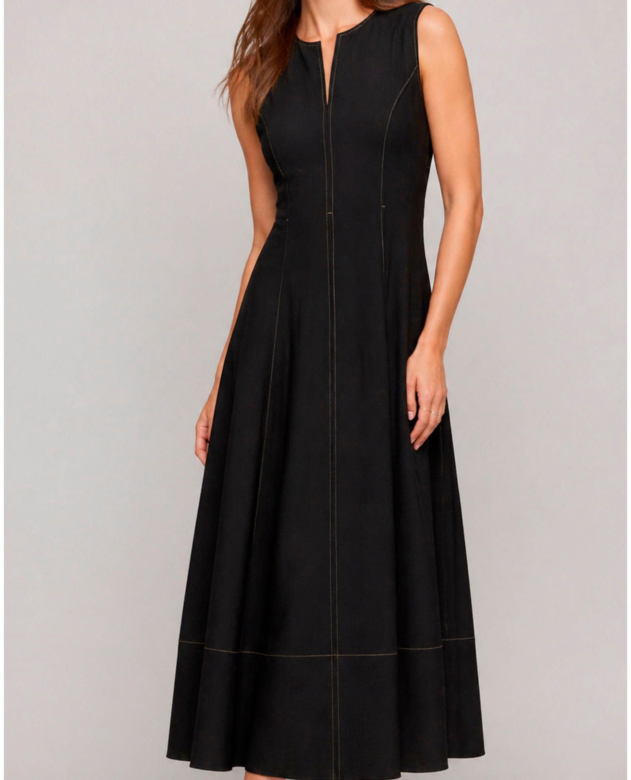 Vestido Midi Reina sem Mangas Corte Evasé Azul-marinho-3