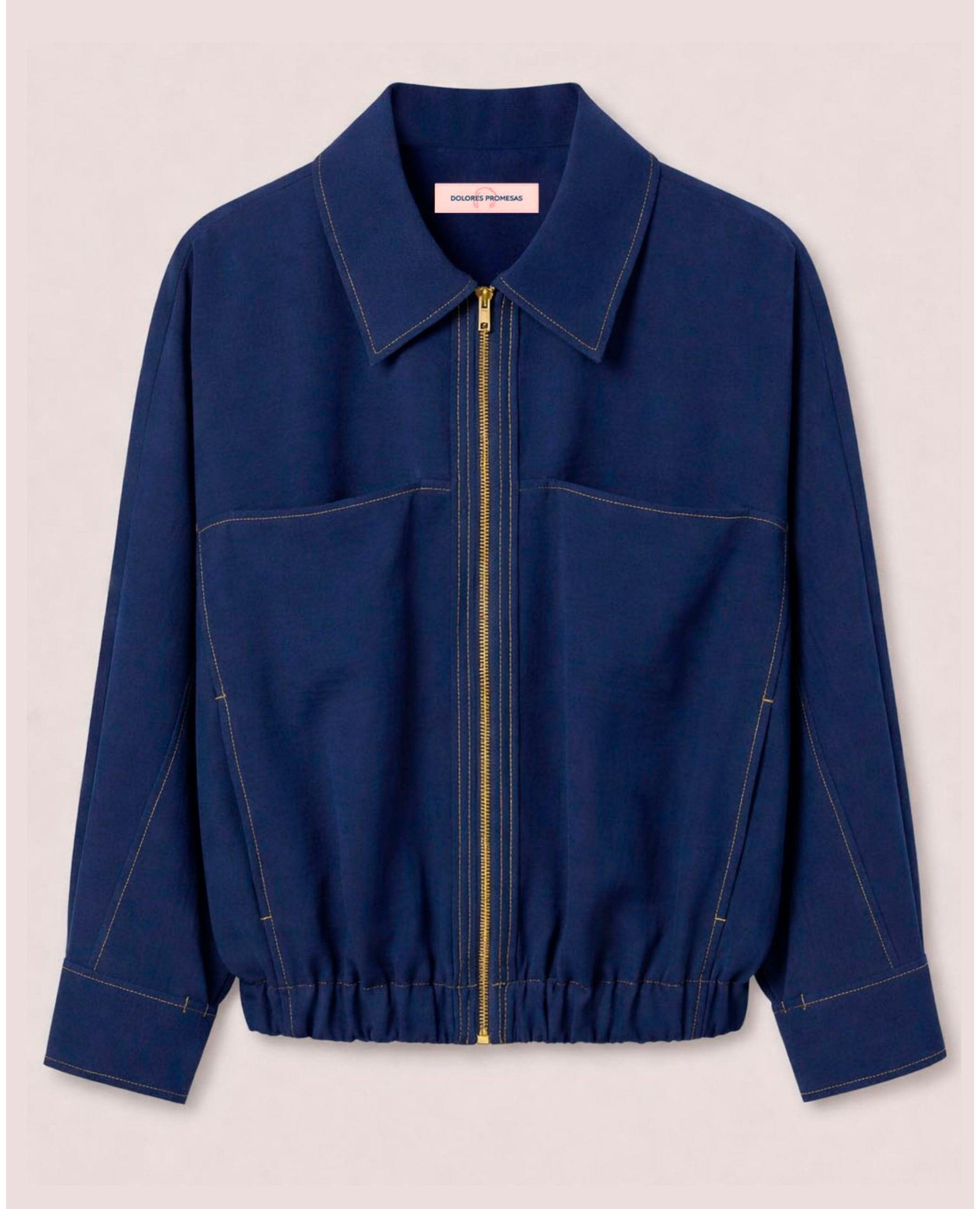 Bomber com Fecho Zip e Bainha Ajustada Azul-marinho-4