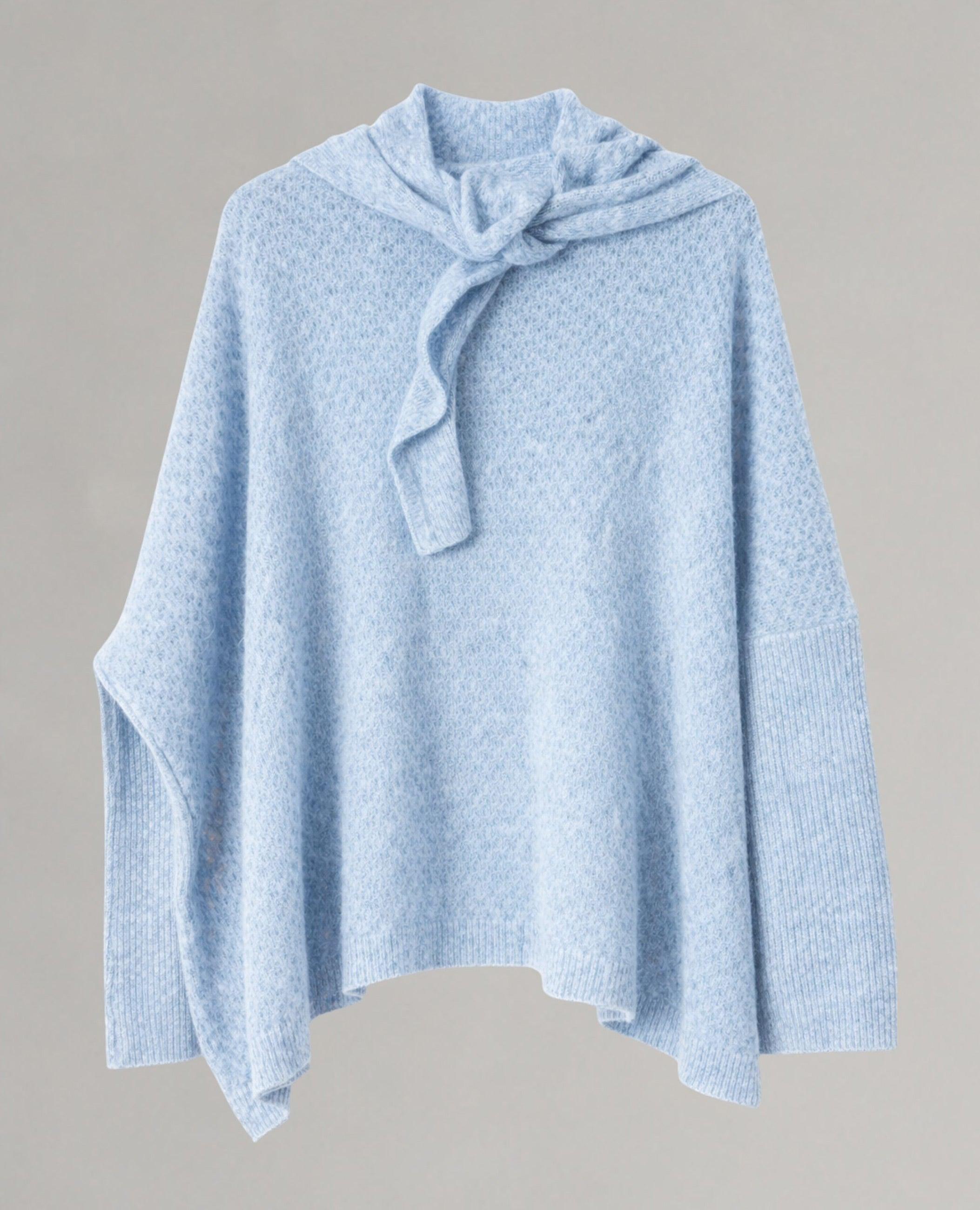 Camisola Yoli de Malha com Capuz e Laçada Azul-4