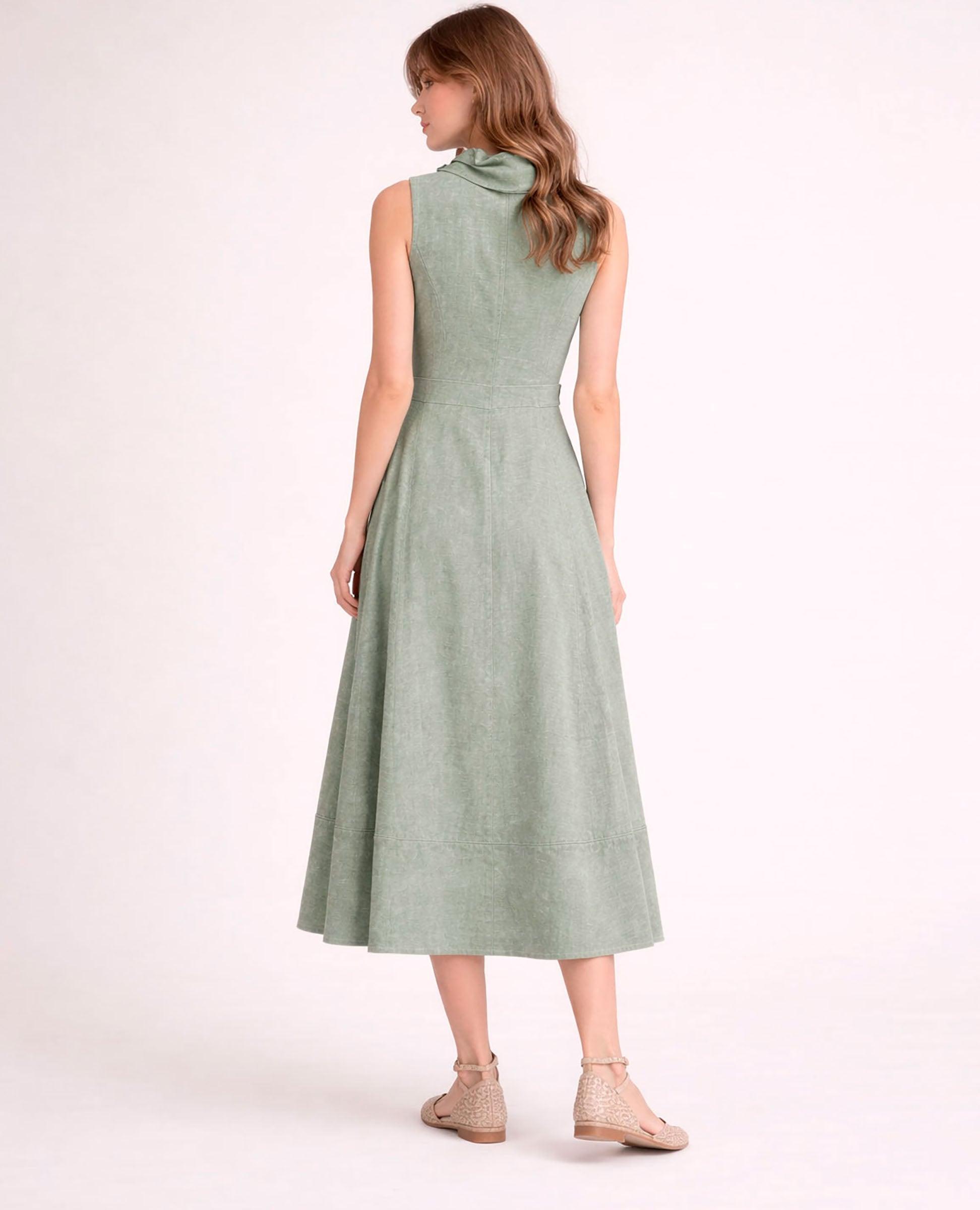 Vestido Midi sem Mangas e Decote Redondo Iris Verde-2