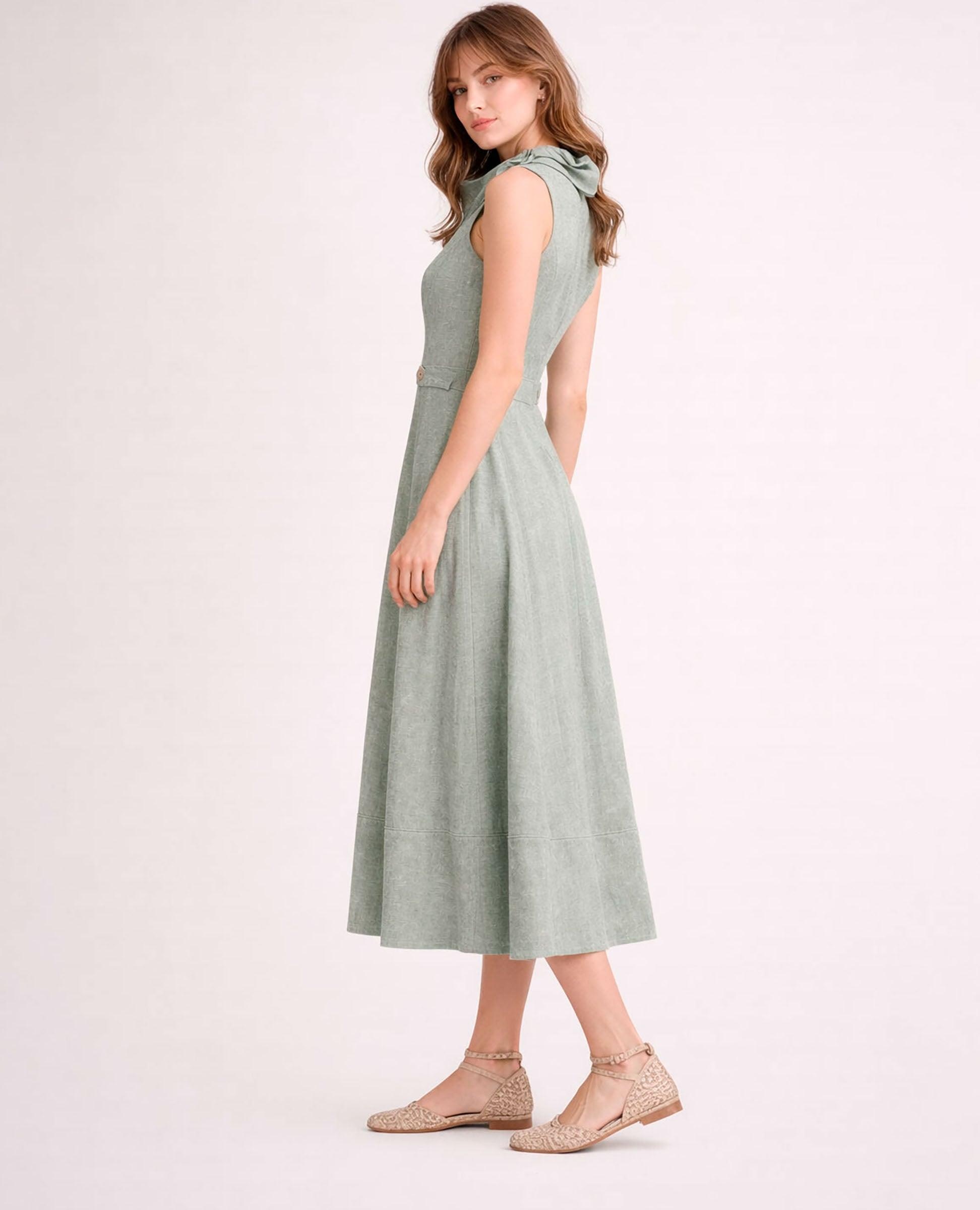 Vestido Midi sem Mangas e Decote Redondo Iris Verde-3
