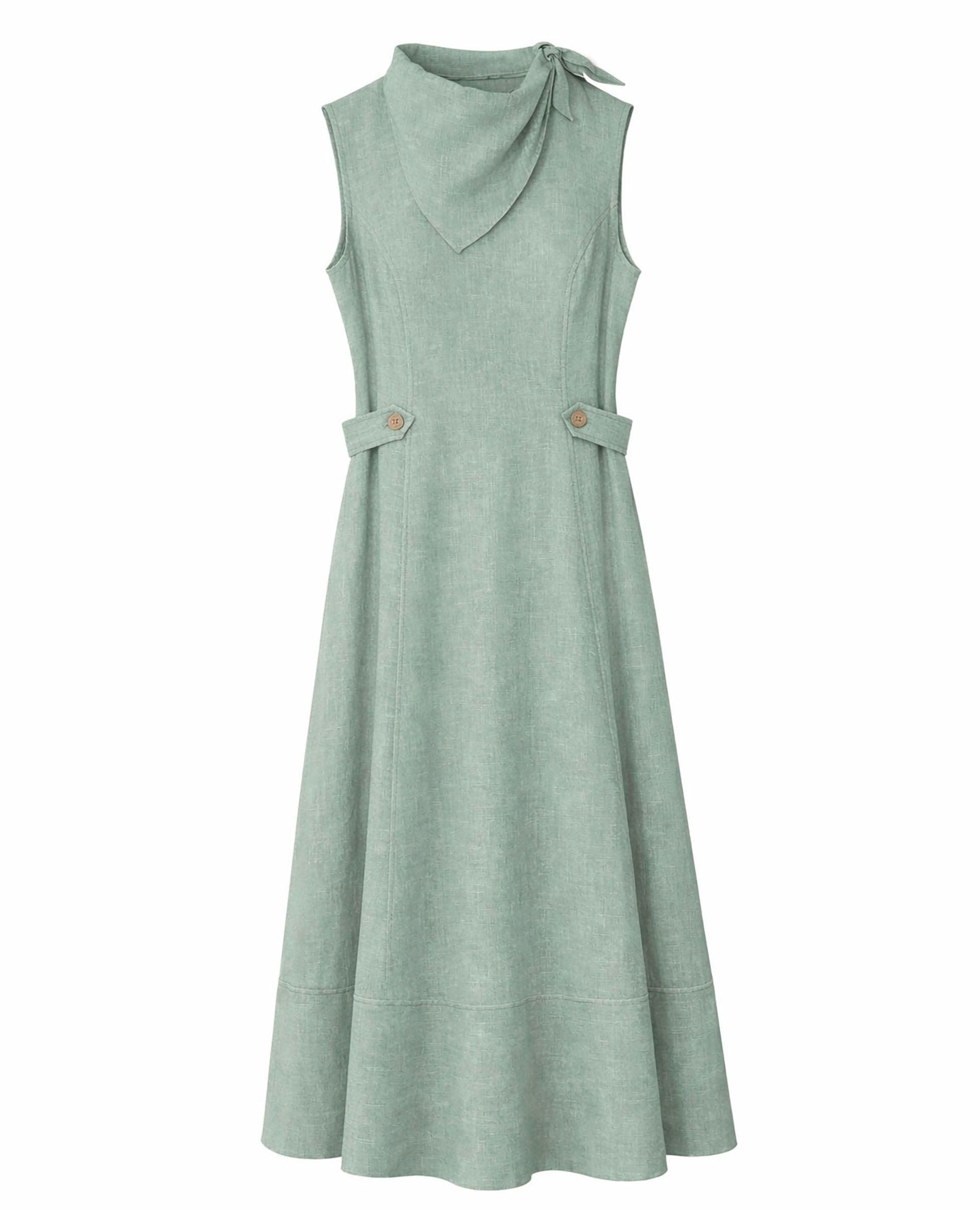 Vestido Midi sem Mangas e Decote Redondo Iris Verde-4