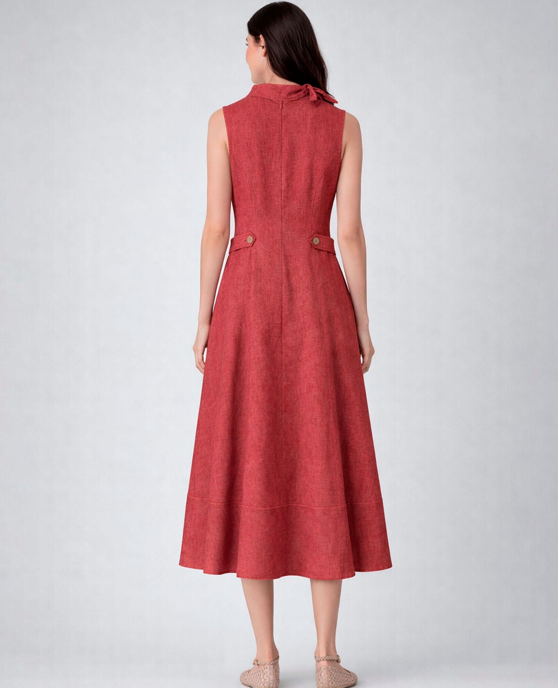 Vestido Midi em Denim sem Mangas Iris Telha-2