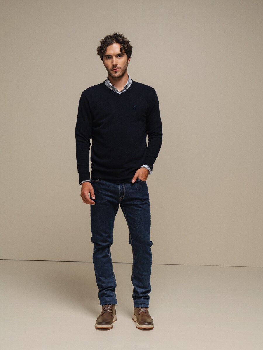 Pullover malha fina com bordado Azul-marinho-1