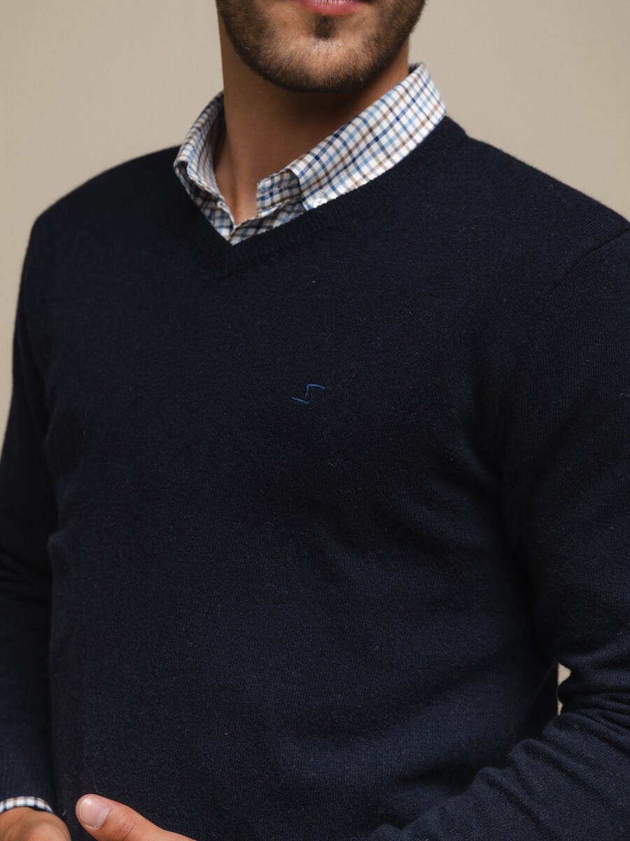 Pullover malha fina com bordado Azul-marinho-5