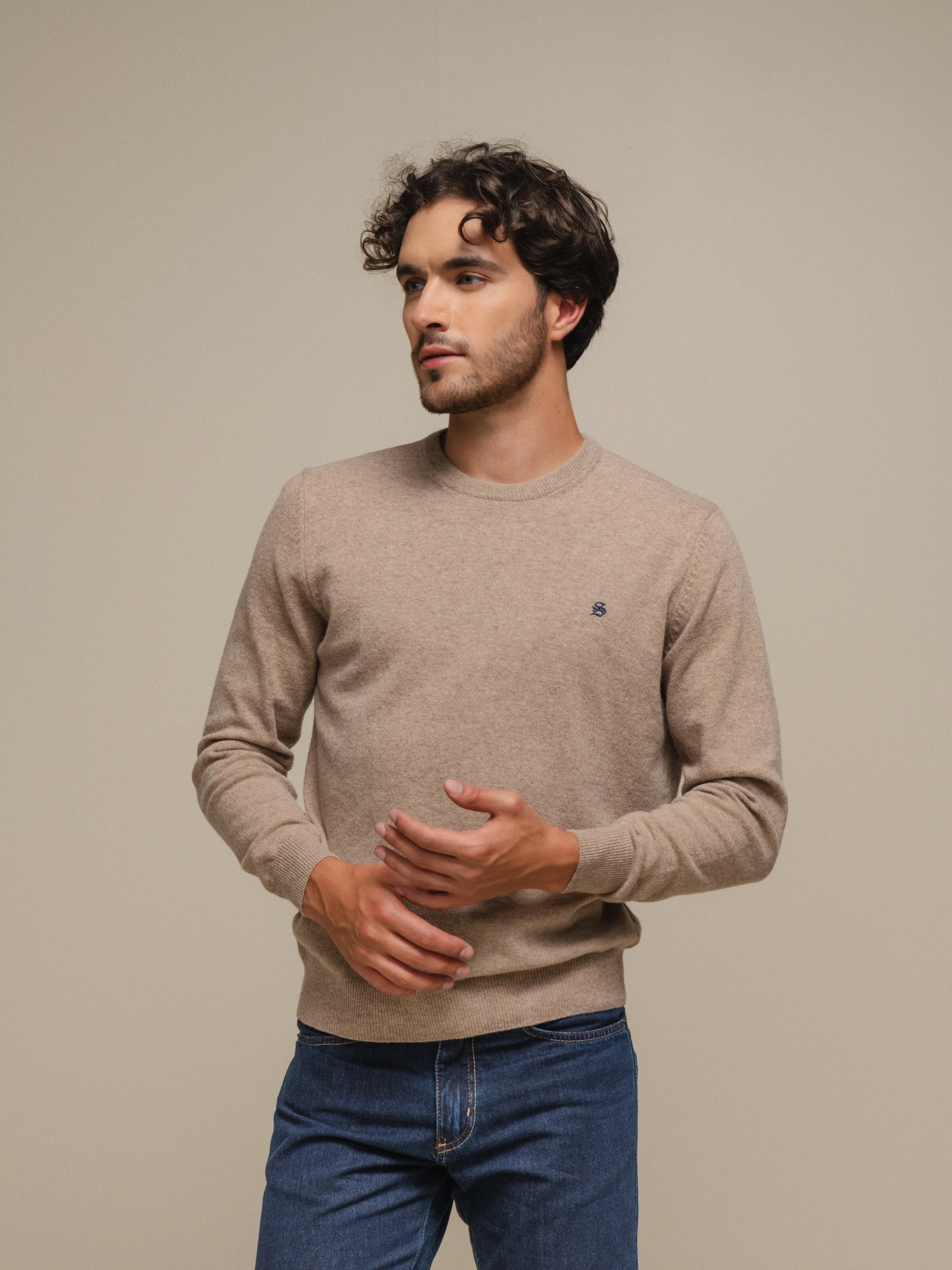 Camisola de malha fina Bege-3