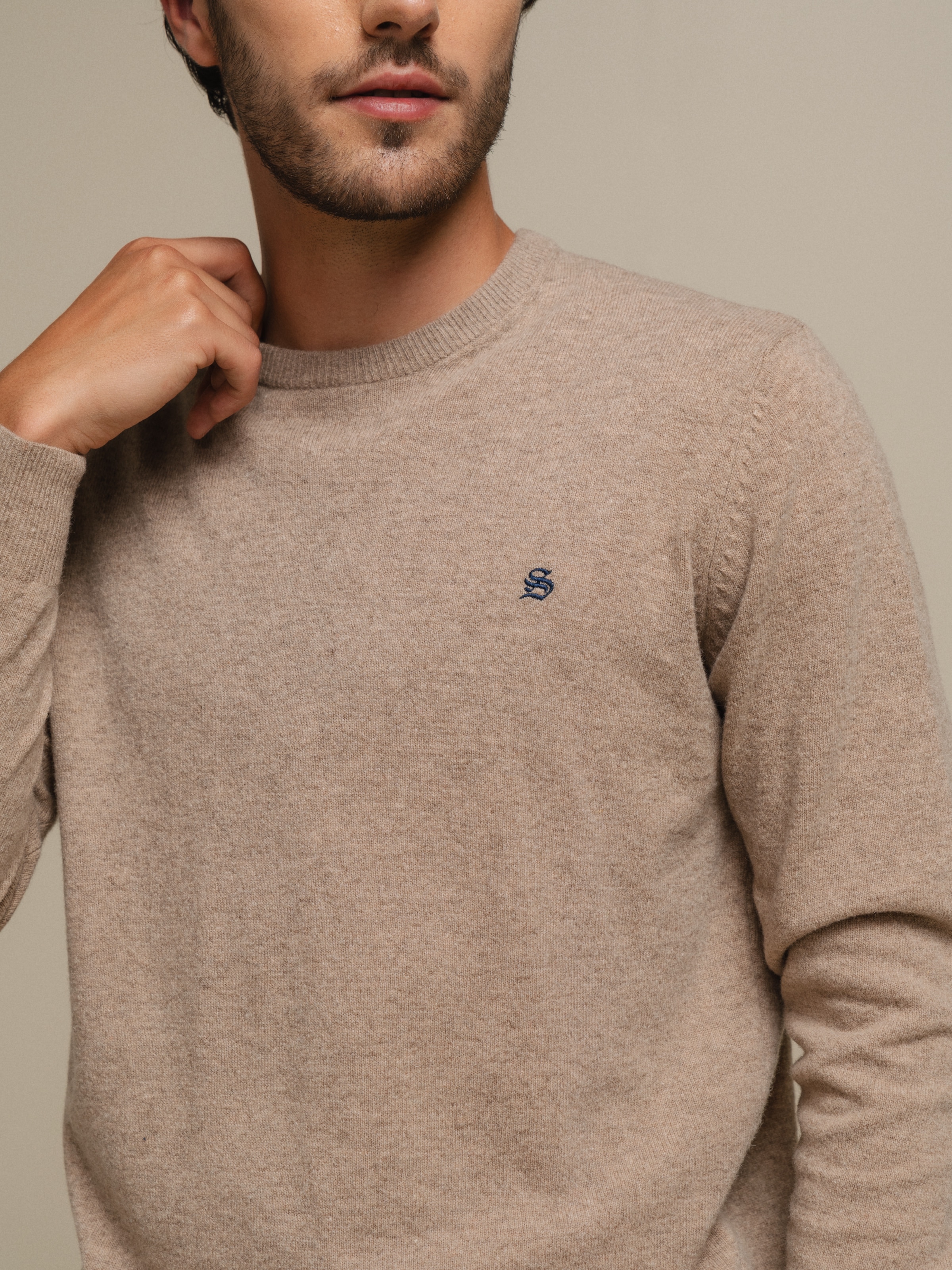Camisola de malha fina Bege-5