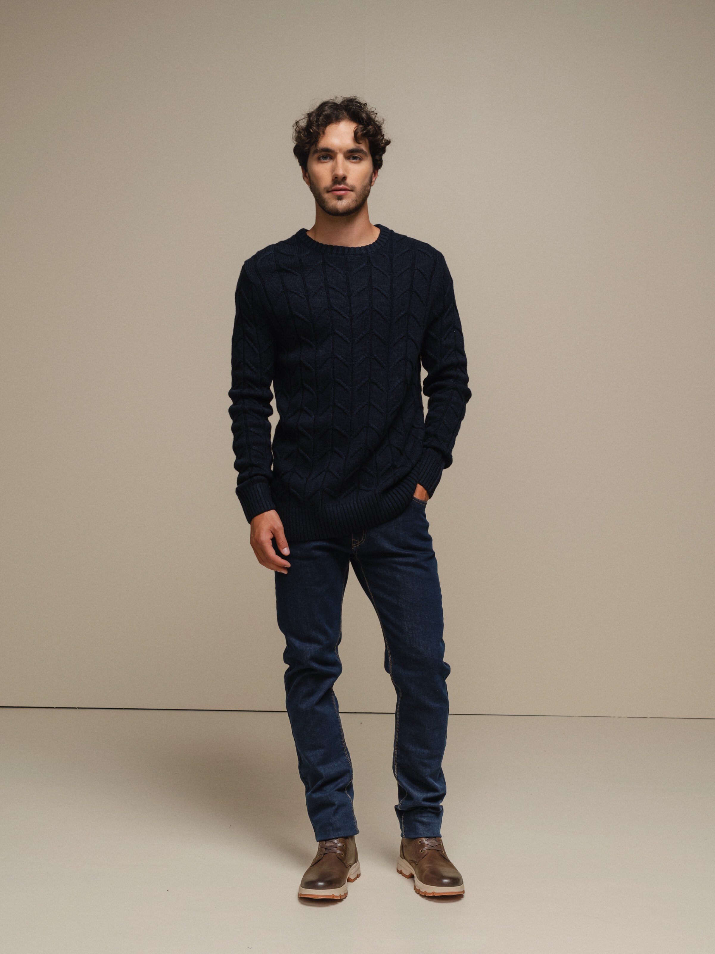 Camisola de malha trançada Azul-marinho-2