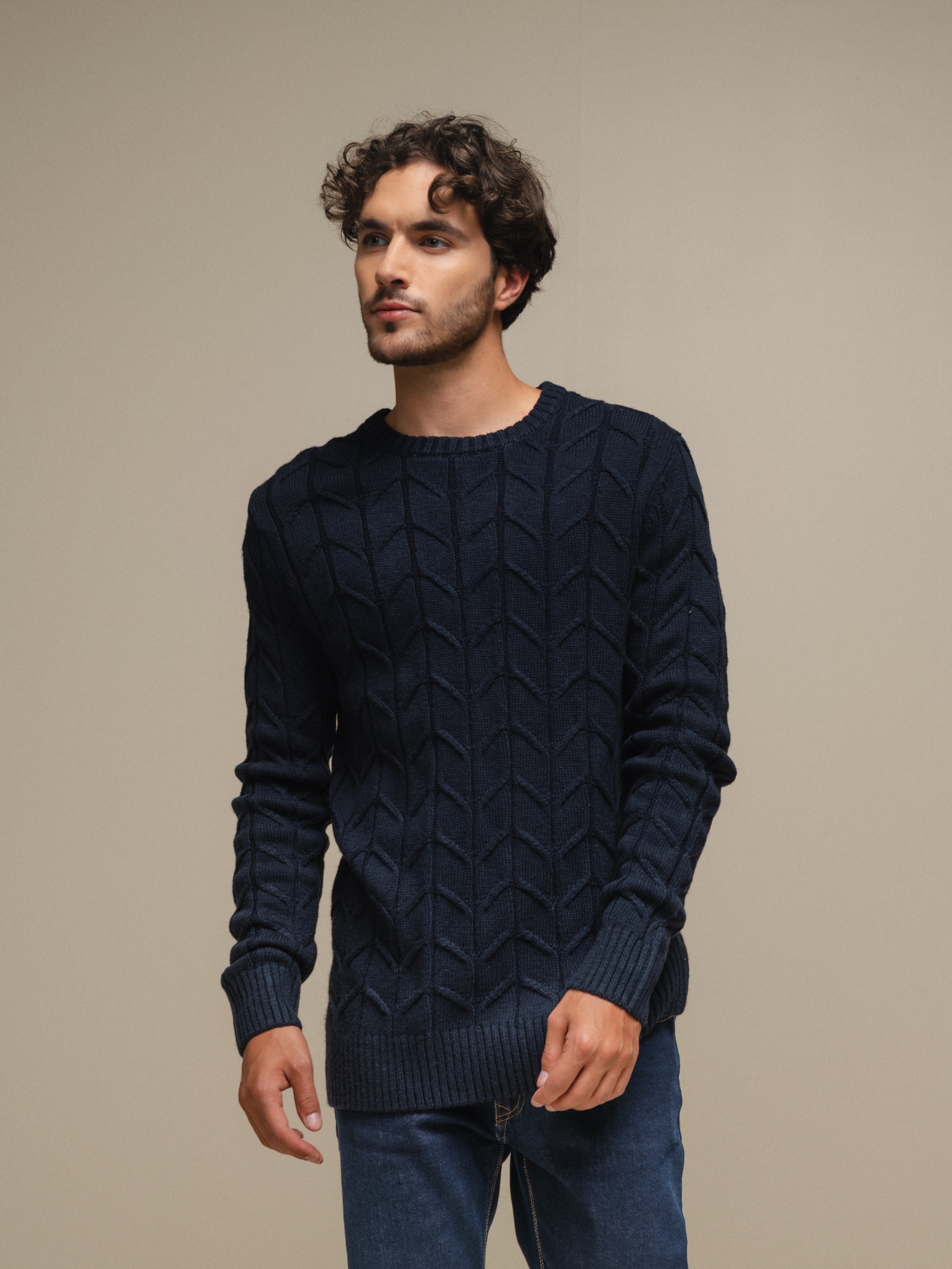Camisola de malha trançada Azul-marinho-3