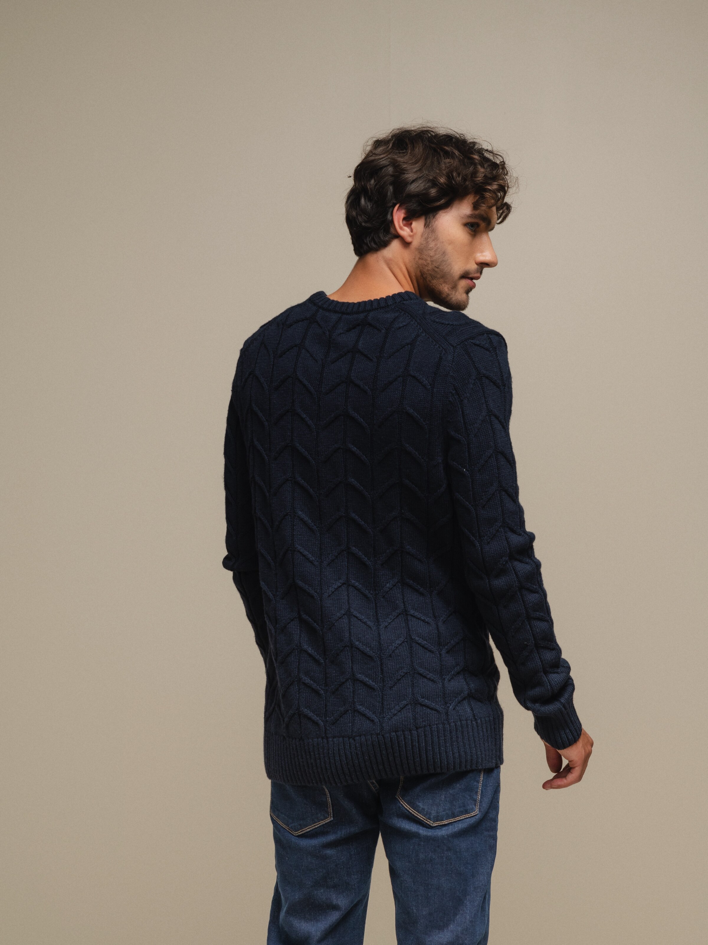 Camisola de malha trançada Azul-marinho-6