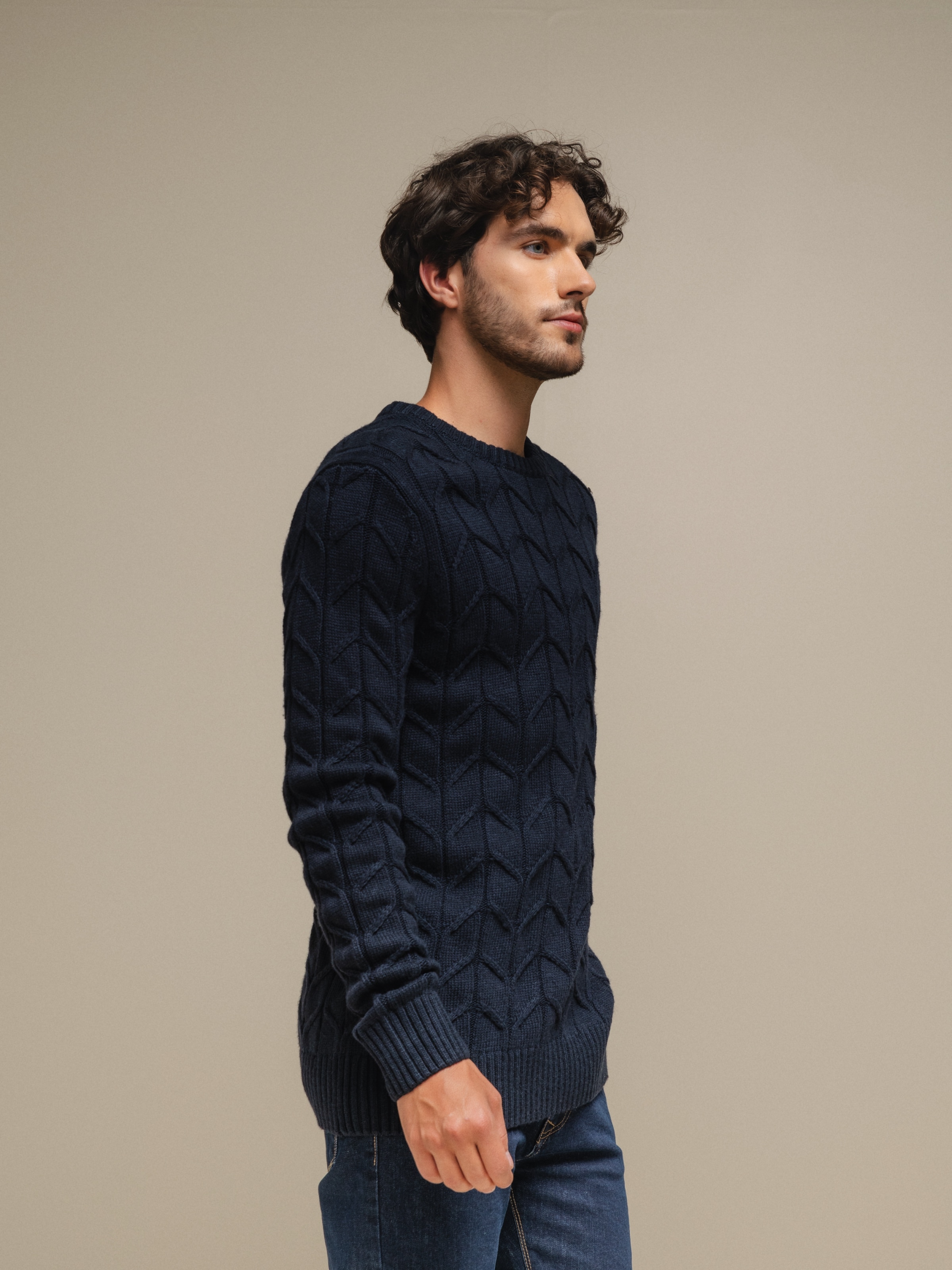 Camisola de malha trançada Azul-marinho-4