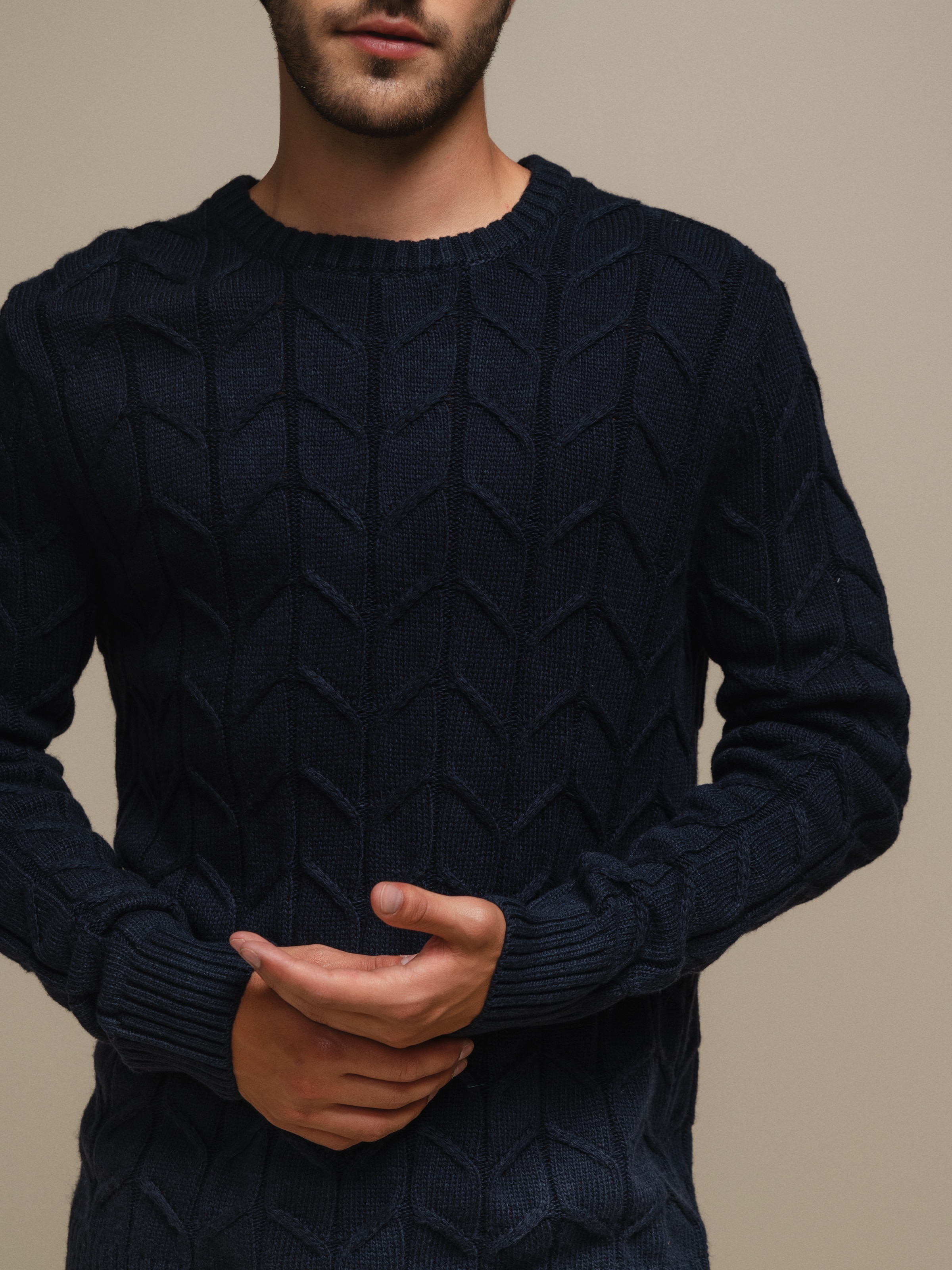 Camisola de malha trançada Azul-marinho-5