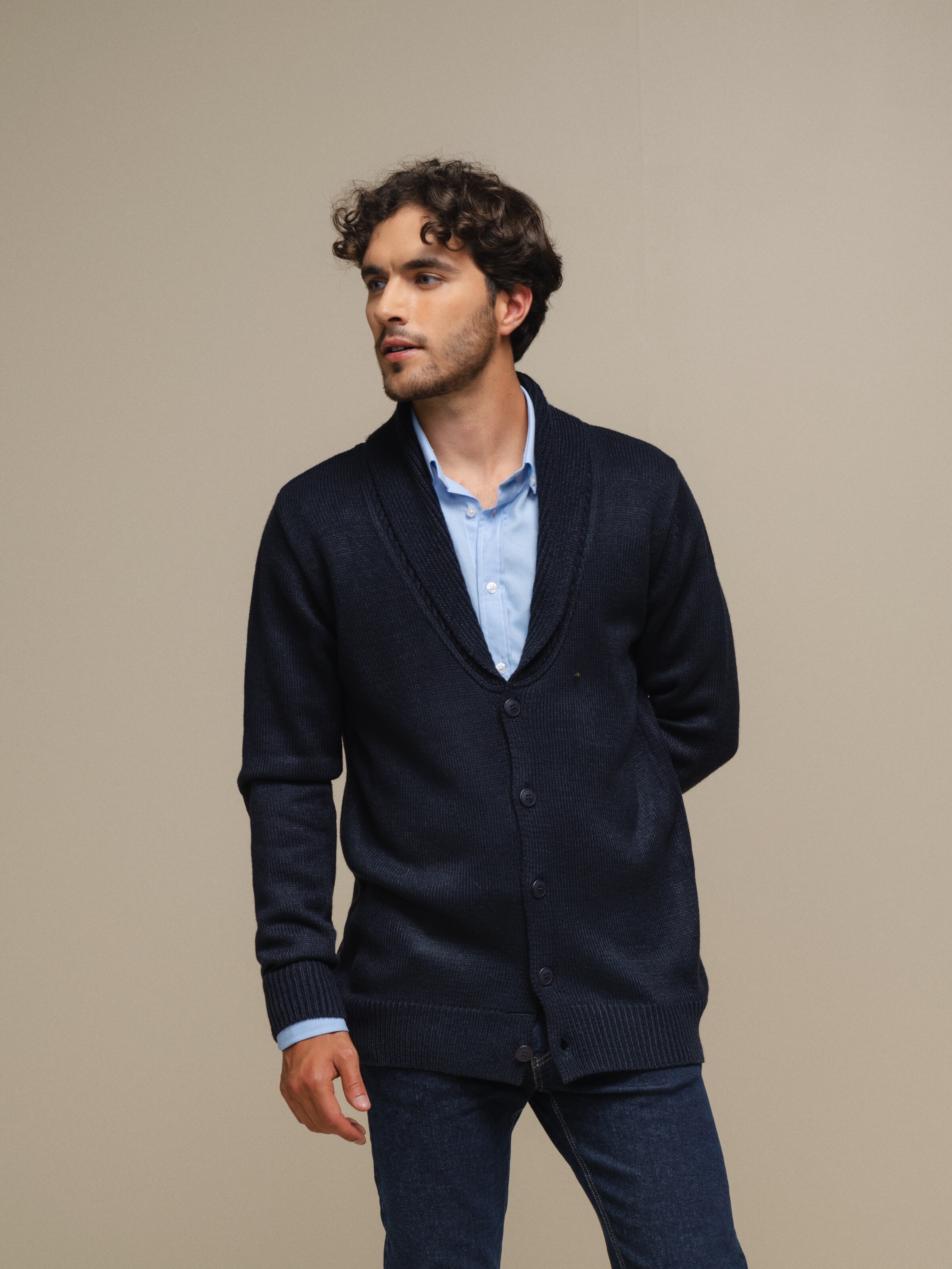 Casaco em malha Azul-marinho-3