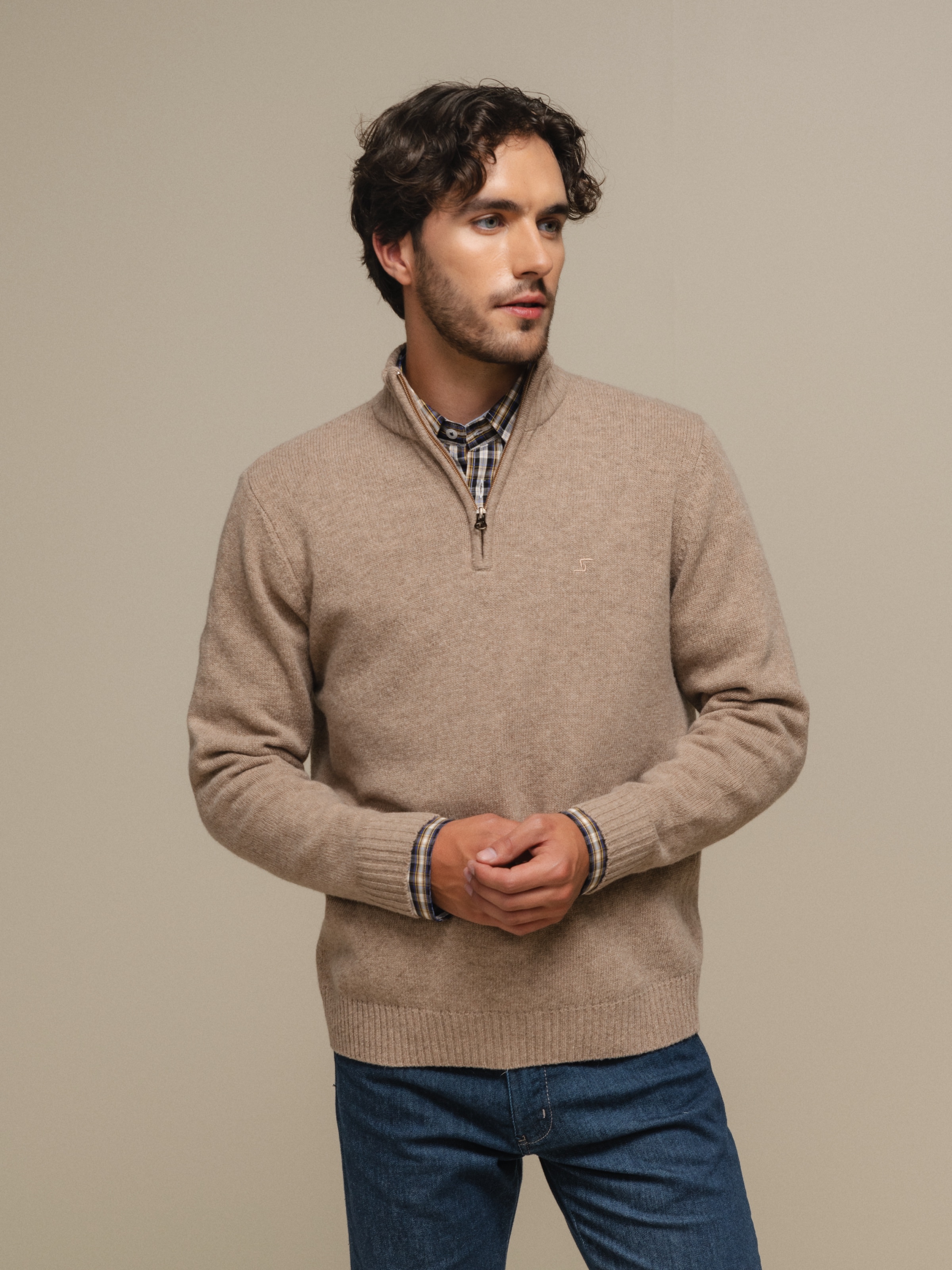 Polo com fecho em zipper Bege-3