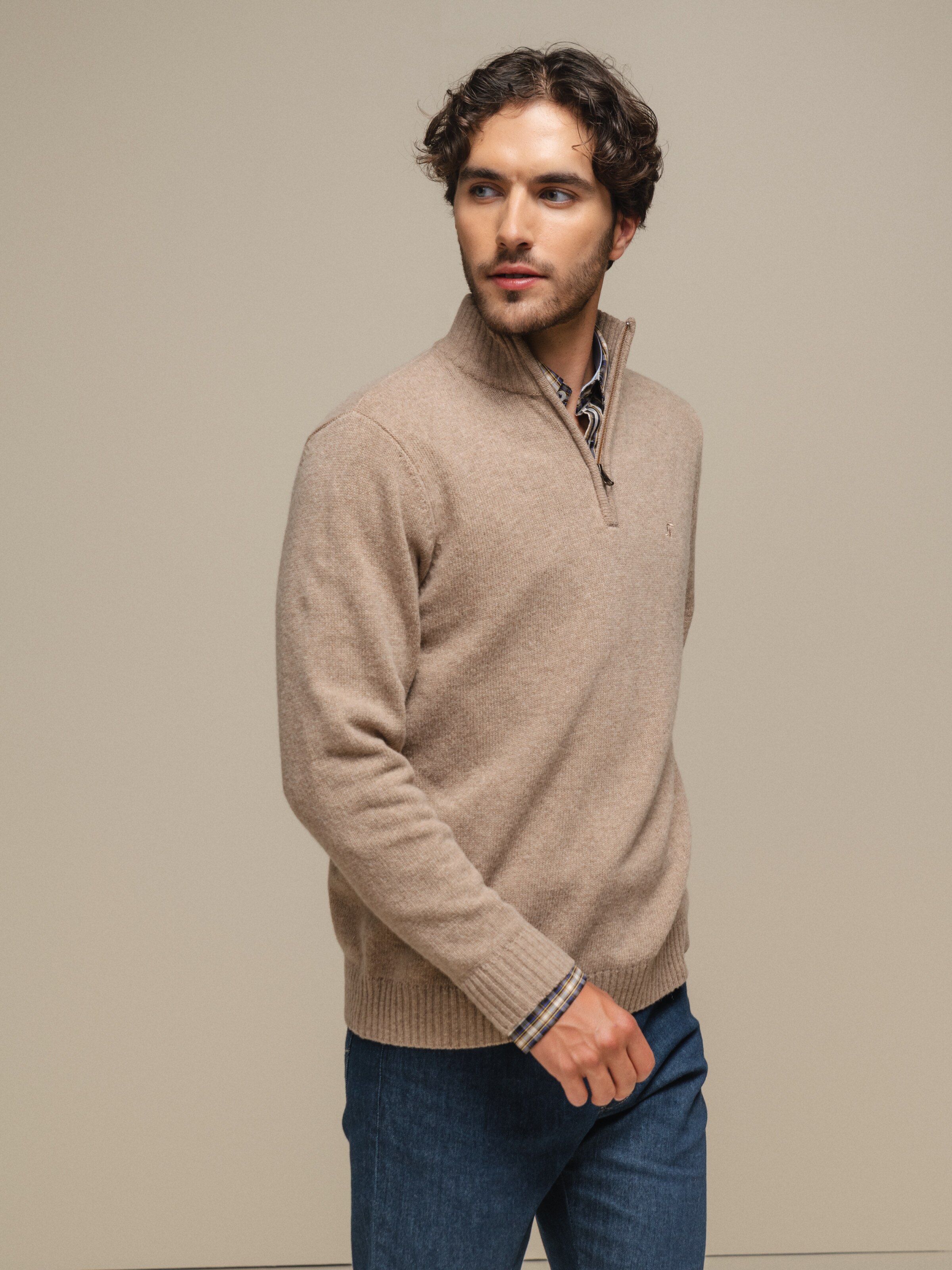 Polo com fecho em zipper Bege-4