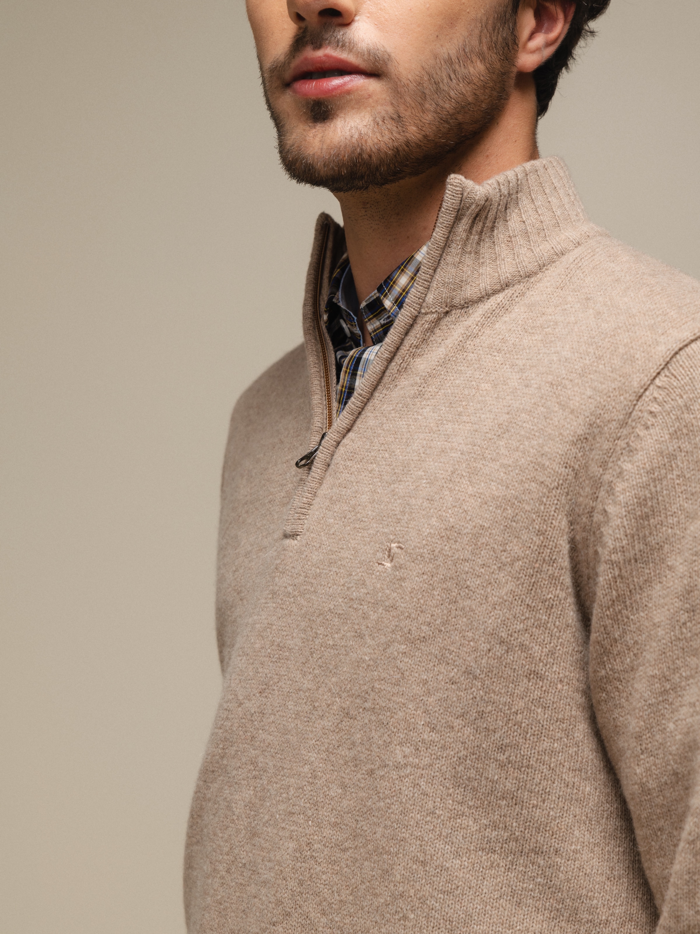 Polo com fecho em zipper Bege-5