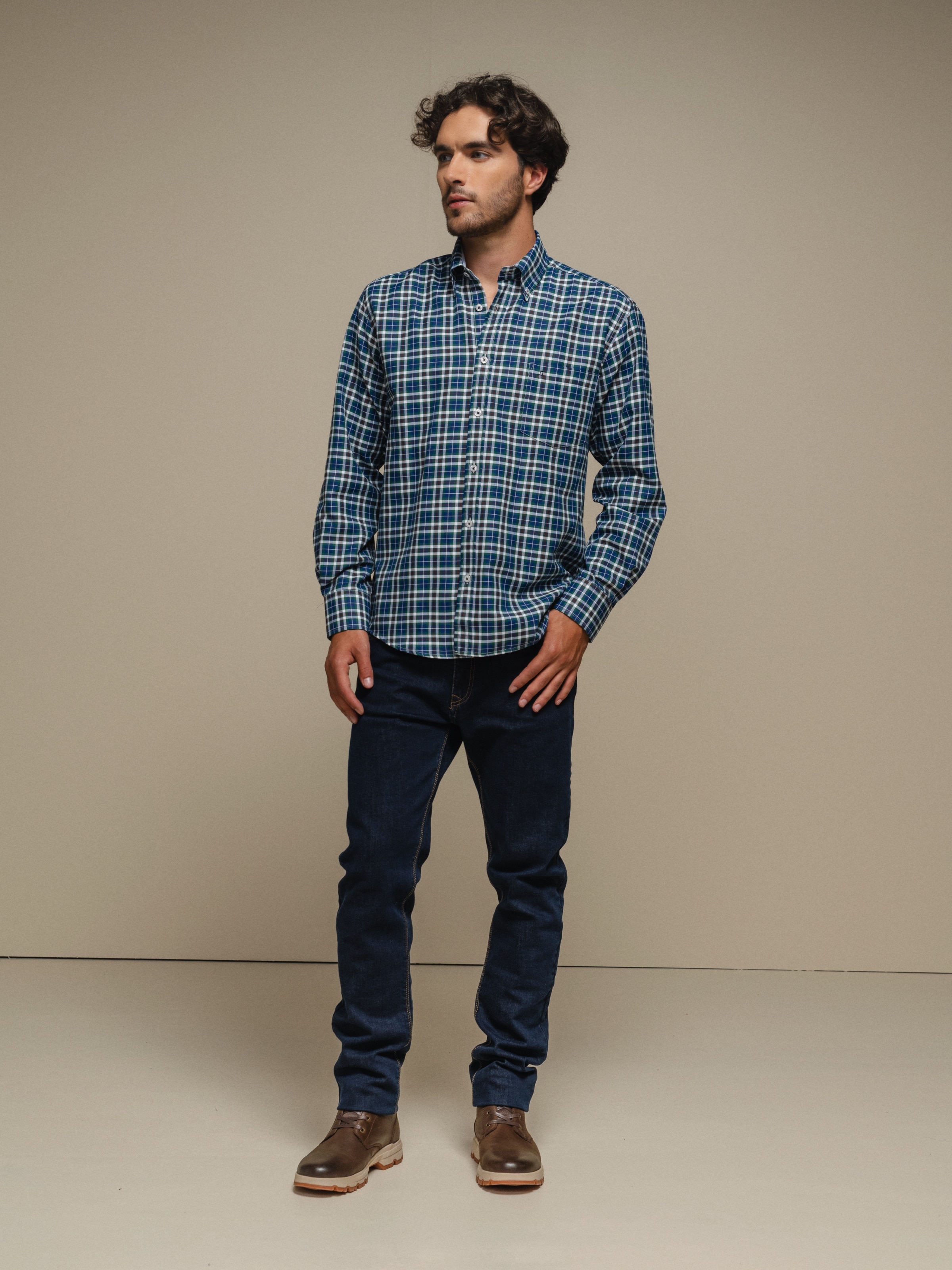 Camisa de manga comprida Azul-1