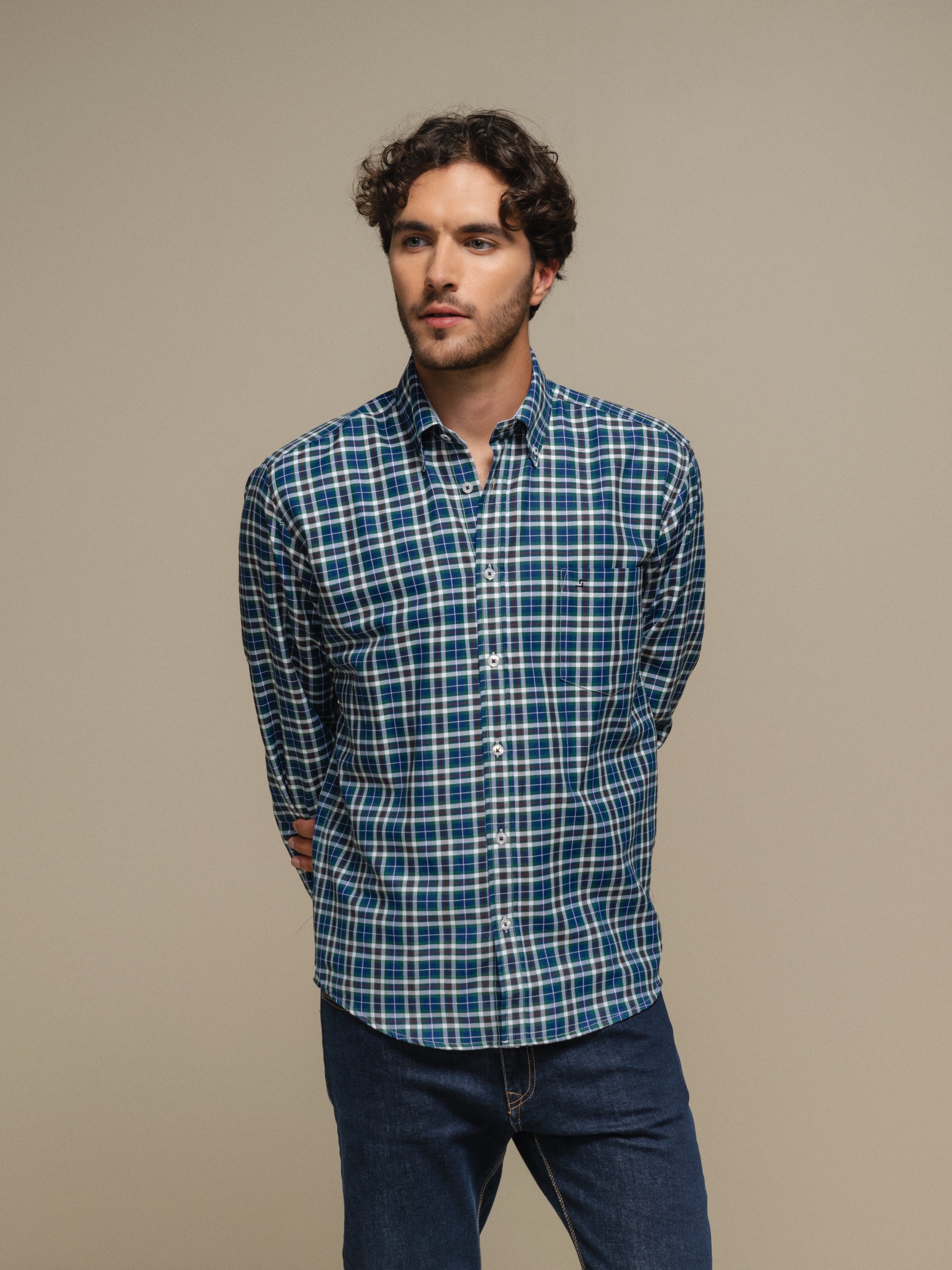 Camisa de manga comprida Azul-3