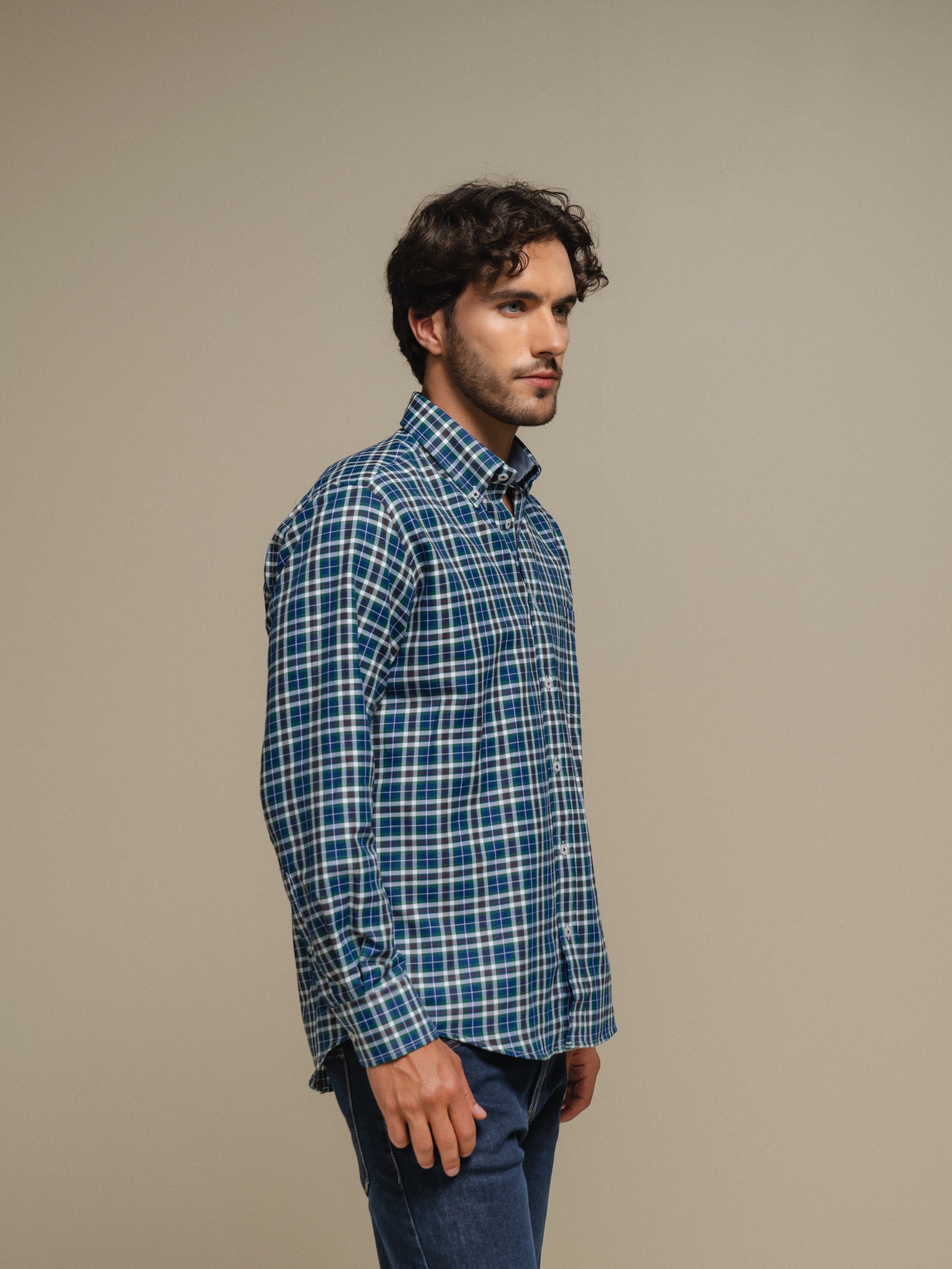 Camisa de manga comprida Azul-4