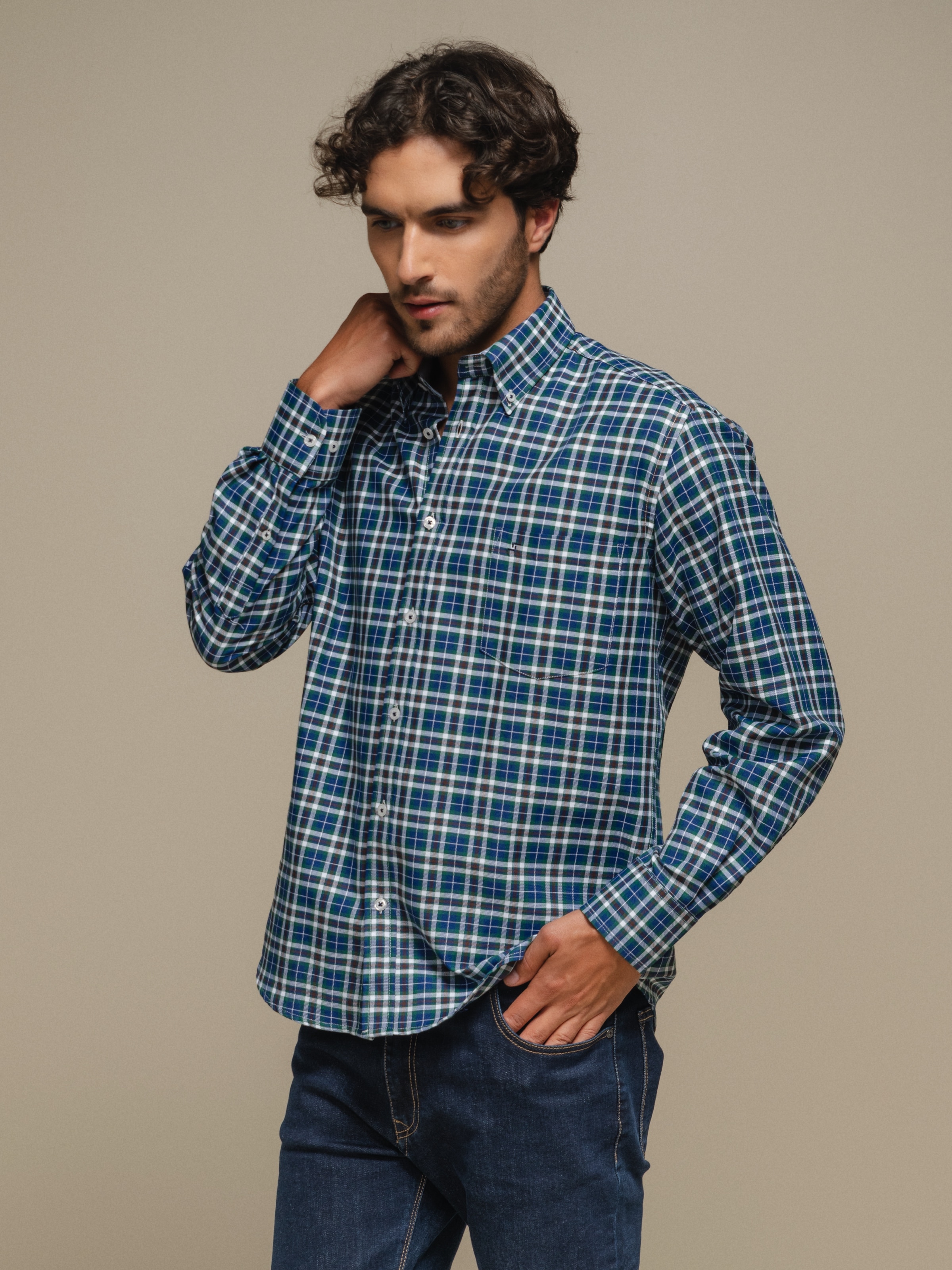 Camisa de manga comprida Azul-5